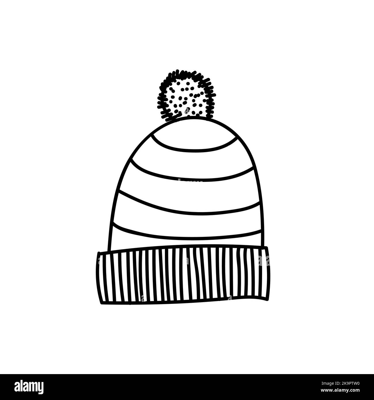 Winter cap. Hand drawn Christmas or New Year decorative element for coloring book Stock Vector