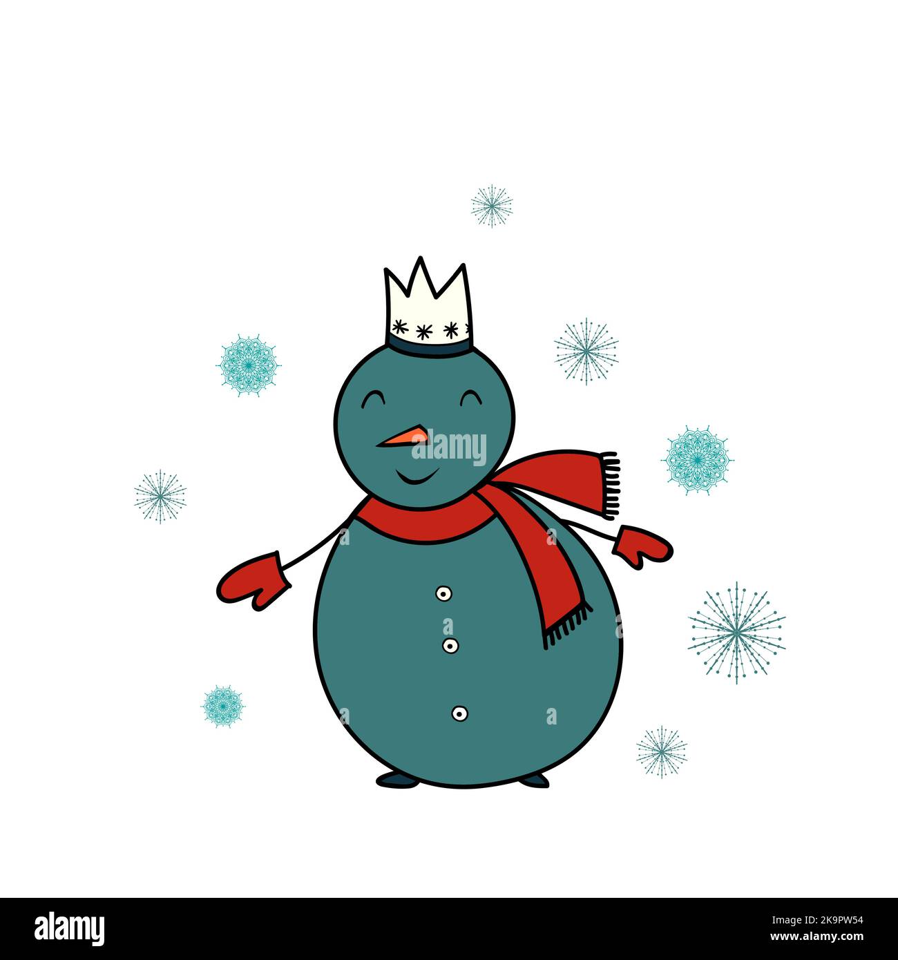 Funny snowman. Colorful image. Illustration in cartoon style for stickers, cards, invitations, stationery design Stock Vector