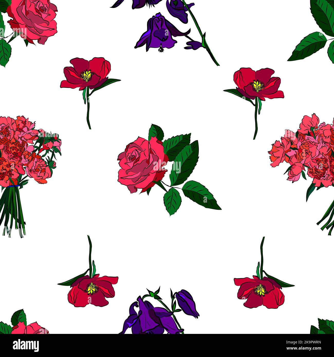 Seamless background with hand drawn floral and herbal elements