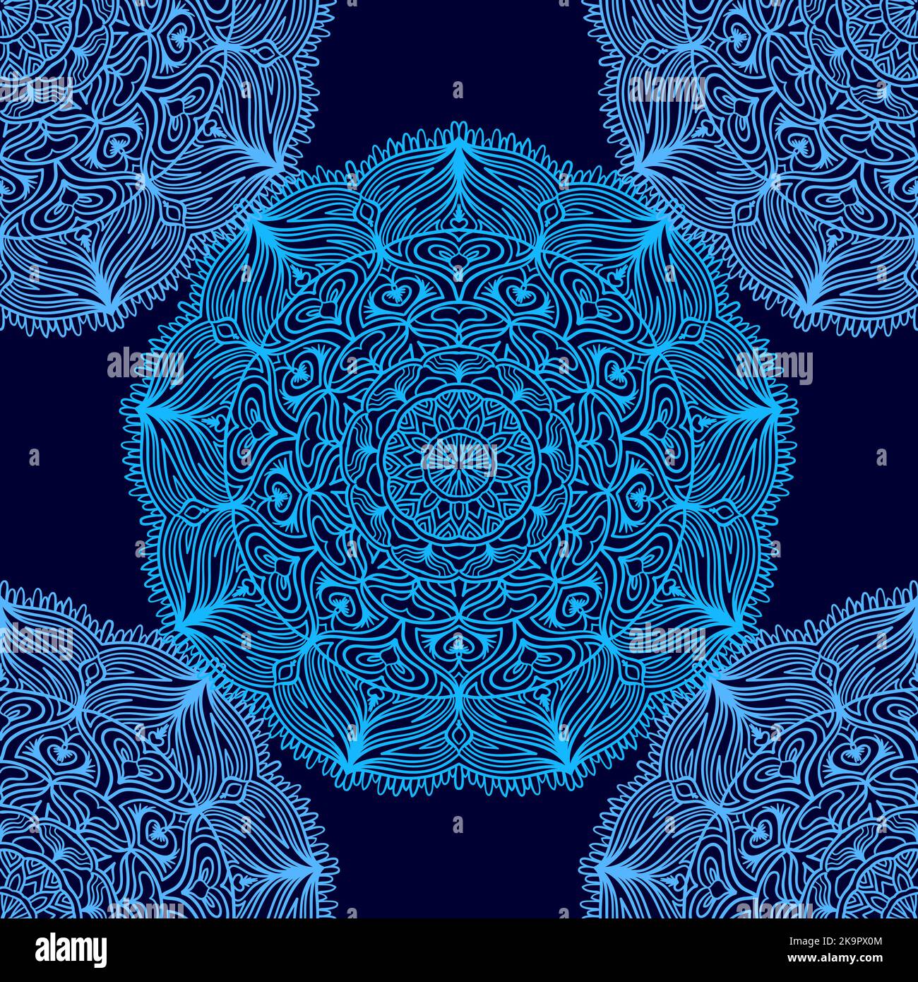 Decorative seamless pattern with abstract lacy mandalas. Stock Vector