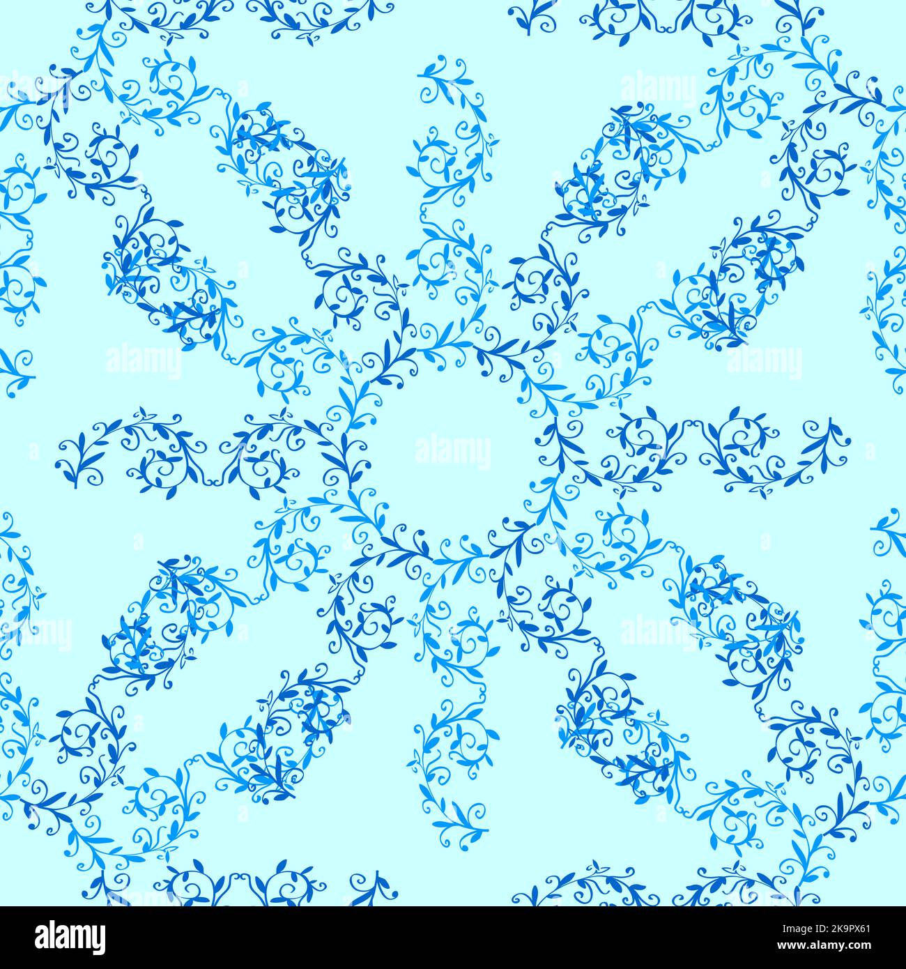 Abstract pattern with blue lacy snowflakes, vector illustration. Stock Vector