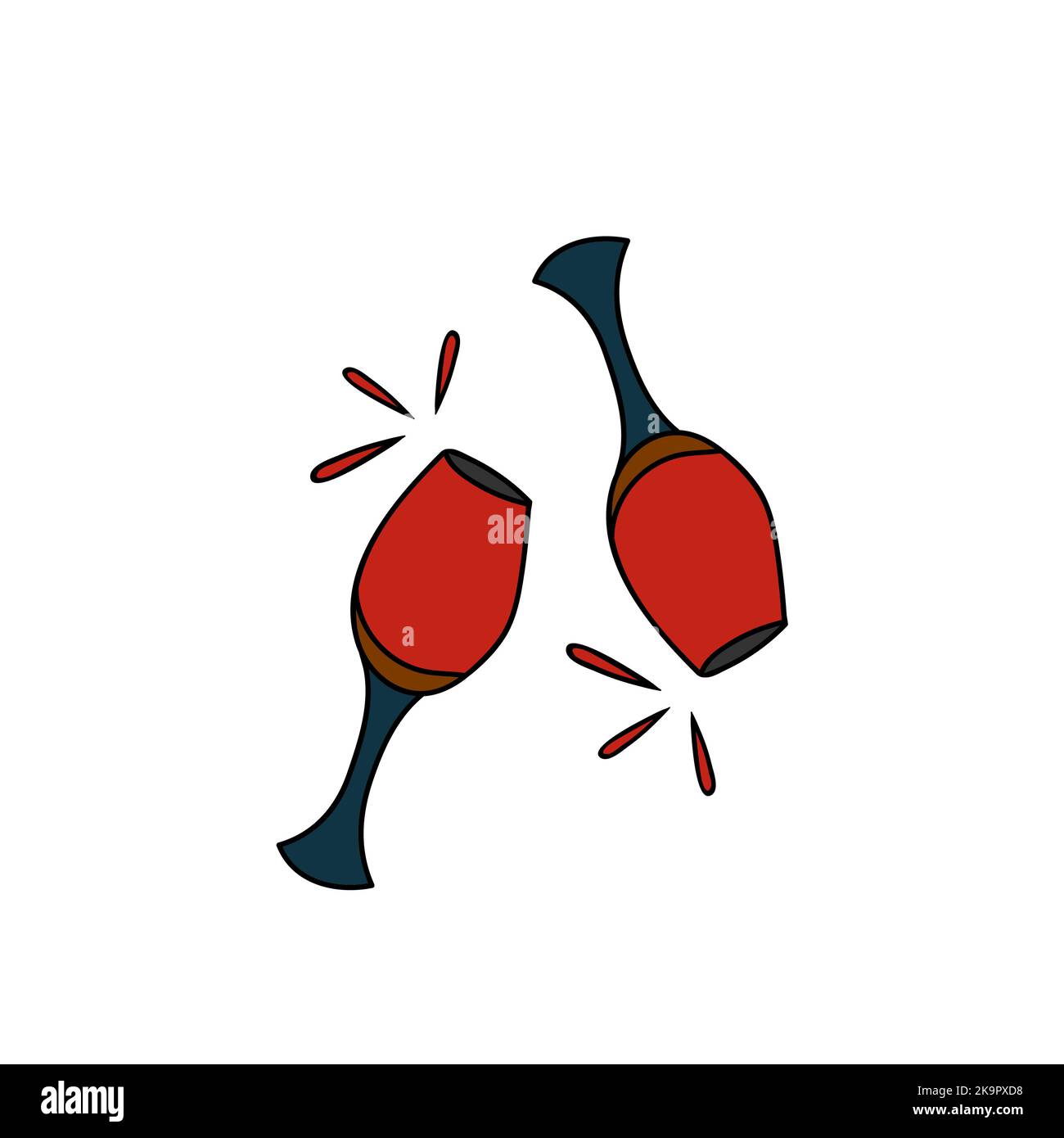 Two red wine glasses with splashes. Hand drawn illustration Stock Vector