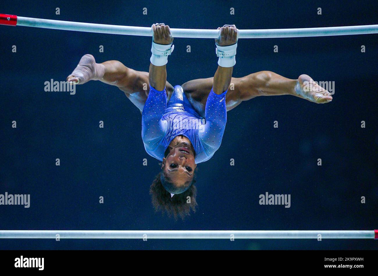 USA's Shilese Jones competes on the asymmetrical bars during day one of