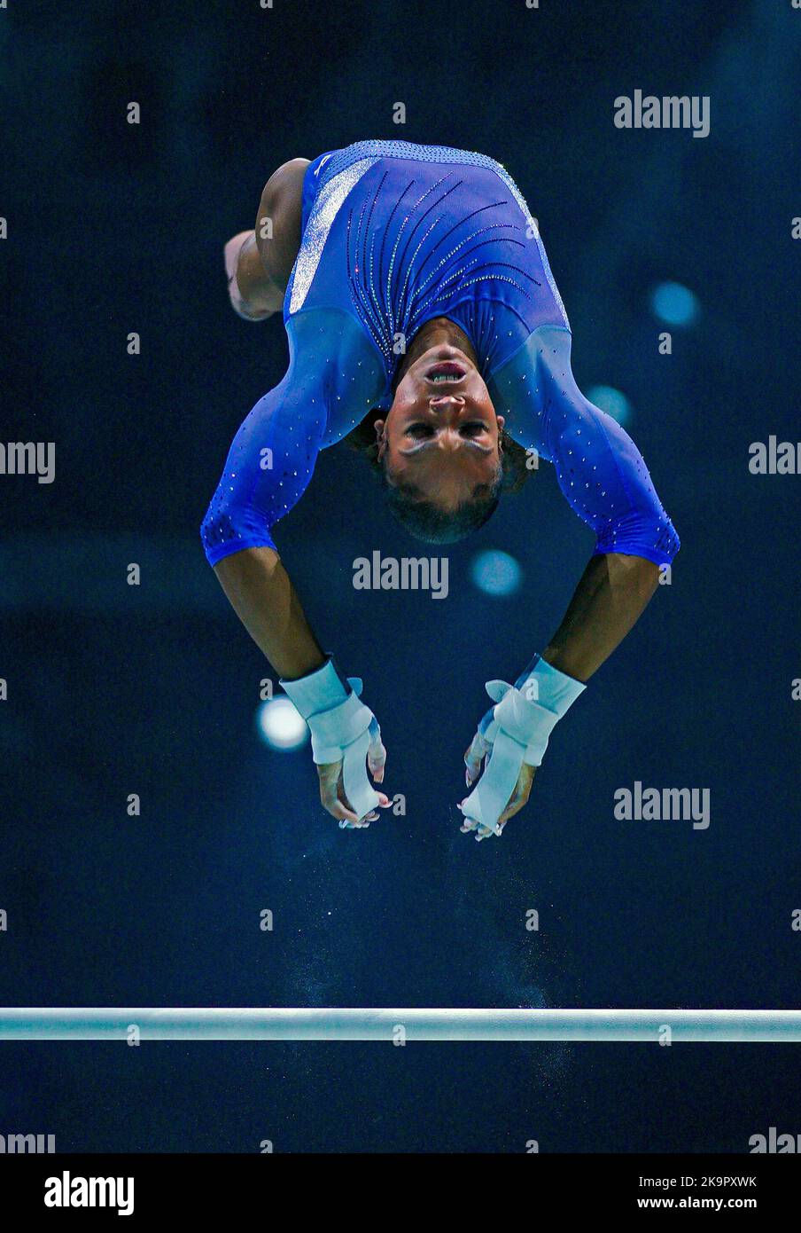 USA's Shilese Jones competes on the asymmetrical bars during day one of