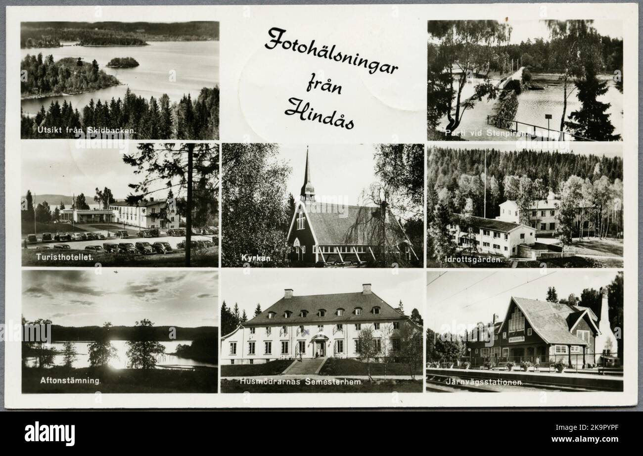 Hindås with railway station, church and tourist hotel Stock Photo - Alamy