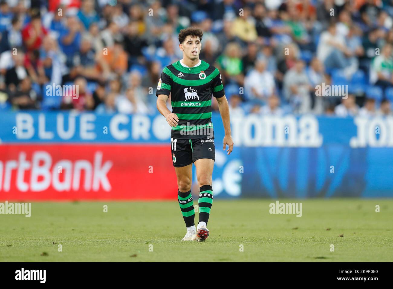 Racing Santander FC, golden logo, La Liga 2, green metal background,  football, HD wallpaper