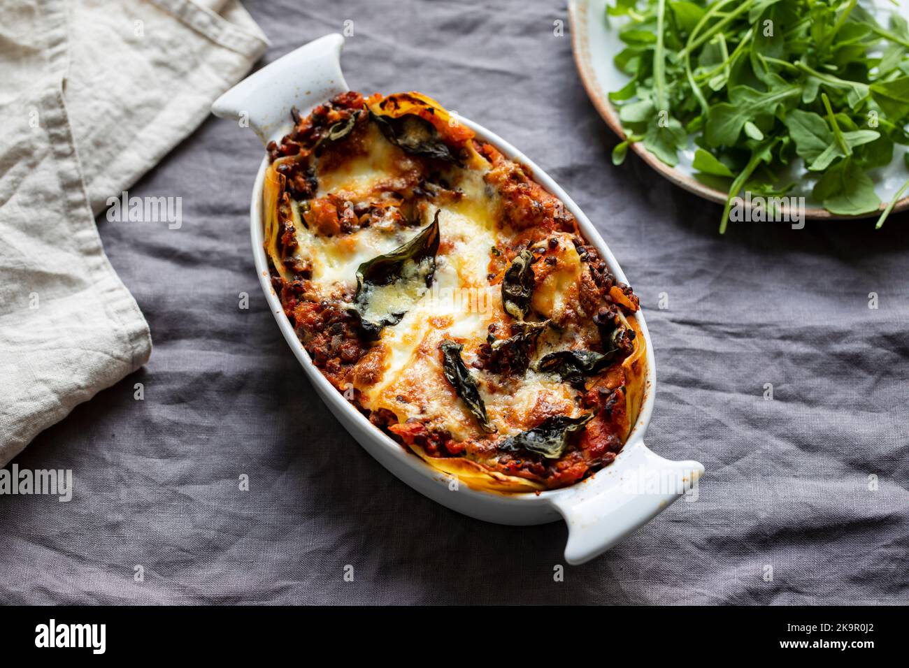 Vegetarian lasagna with puy lentils and butternut squash Stock Photo