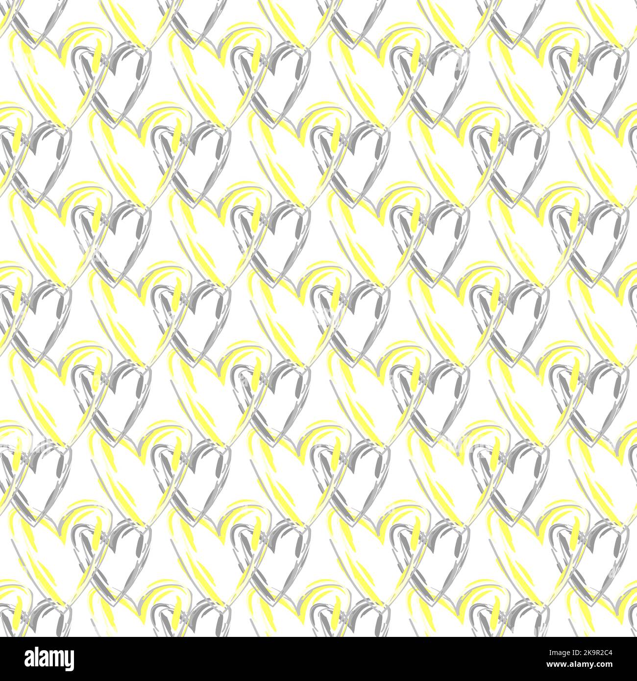 Seamless vector pattern with hearts in grey and yellow colors. Stock Vector