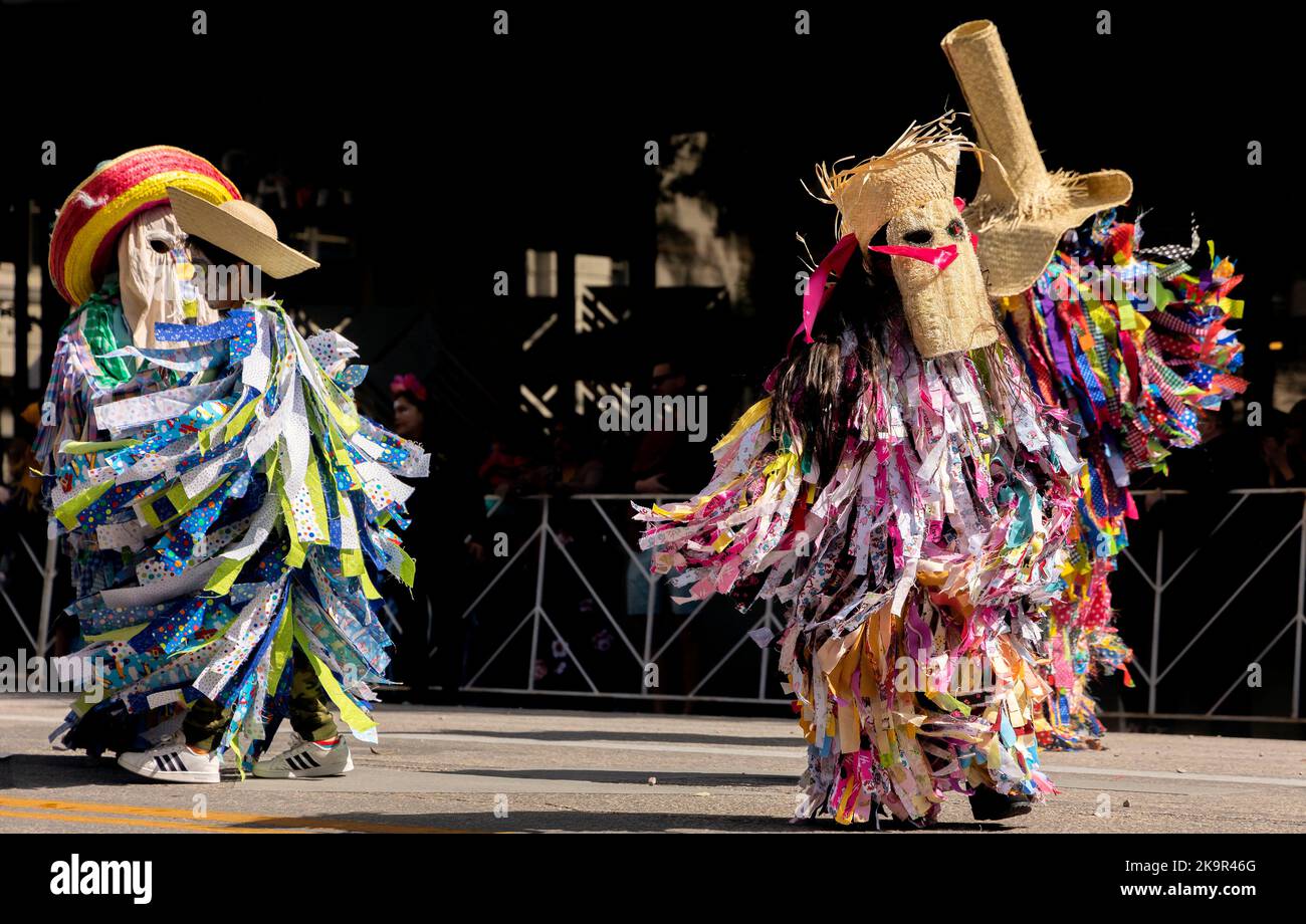 Viva la Vida Day of the Dead (Dia de los Muertos) Parade in Austin, Texas hosted by the Mexicarte Museum. Stock Photo