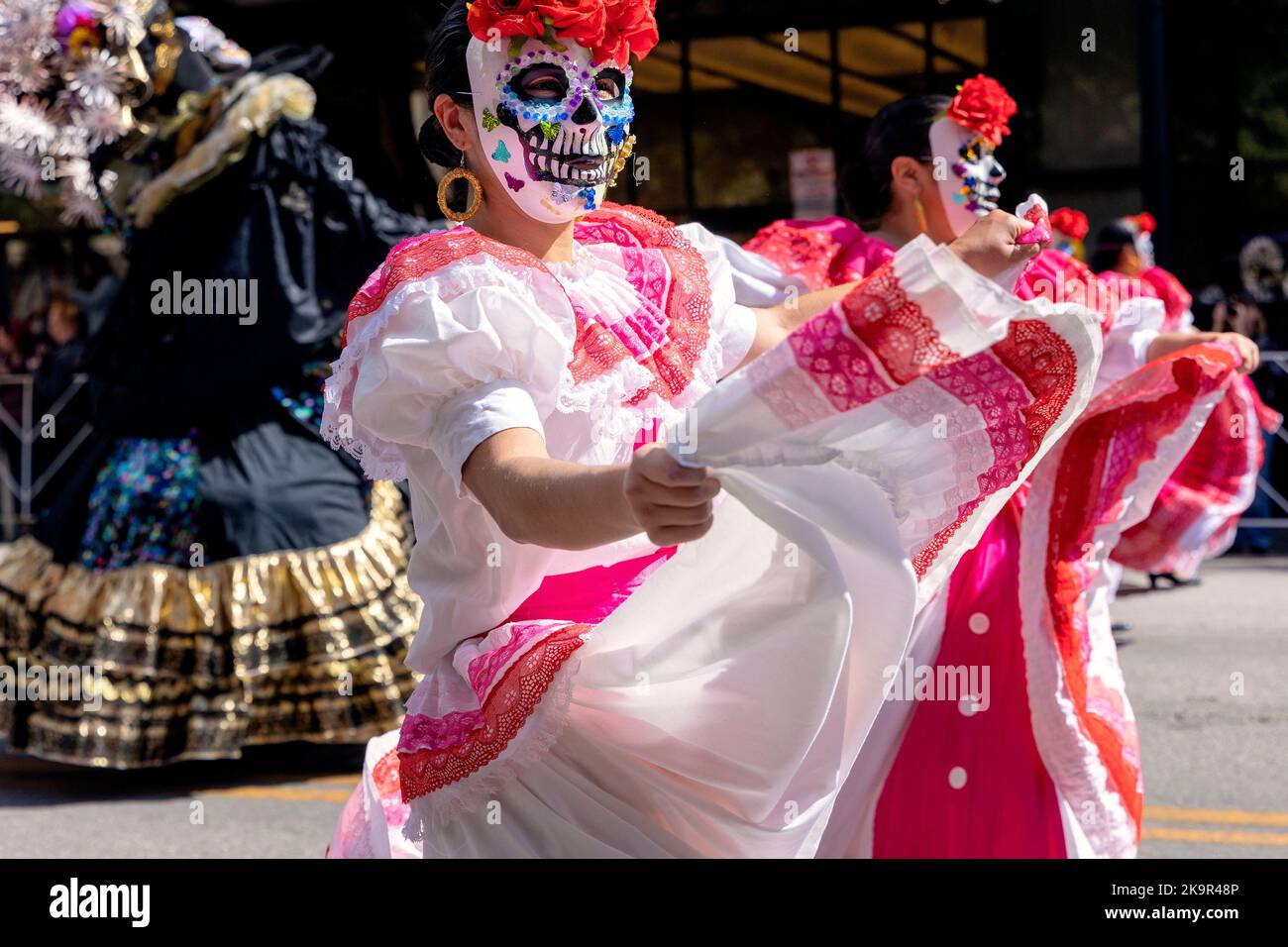 Viva la Vida Day of the Dead (Dia de los Muertos) Parade in Austin, Texas hosted by the Mexicarte Museum. Stock Photo