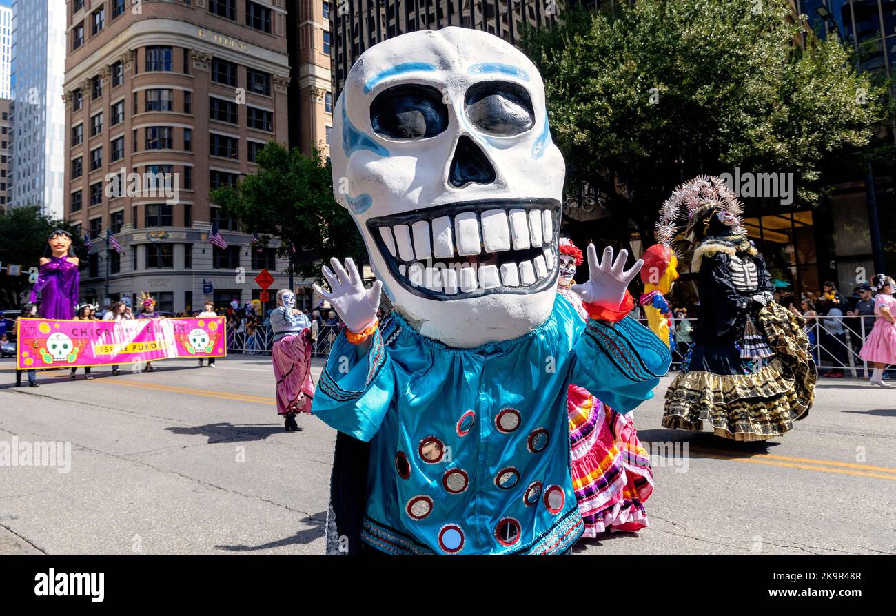 Viva la Vida Day of the Dead (Dia de los Muertos) Parade in Austin, Texas hosted by the Mexicarte Museum. Stock Photo