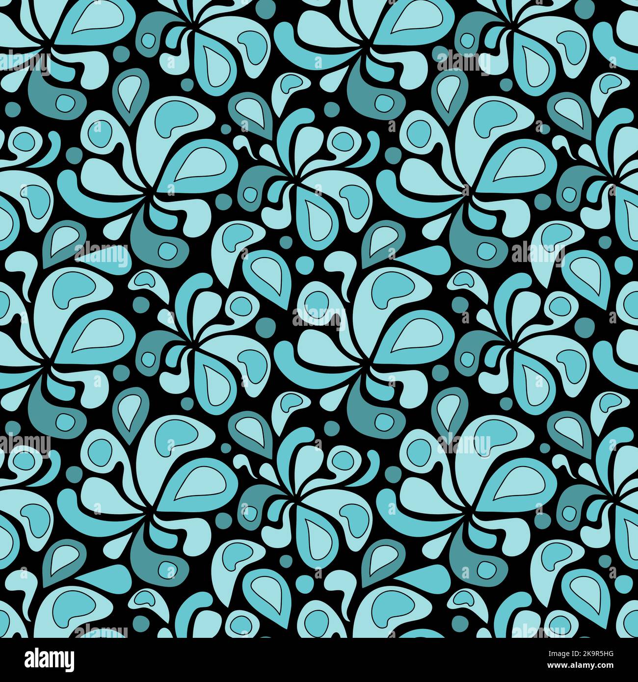 Abstract seamless floral pattern on a black background. Stock Vector
