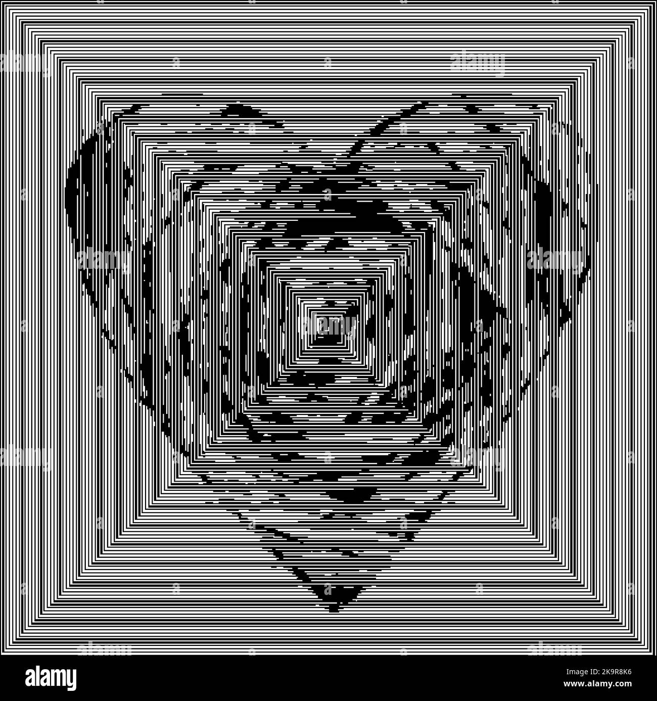 Stylized heart, vector illustration. Empty frame on striped spiral background in circle. Stock Vector