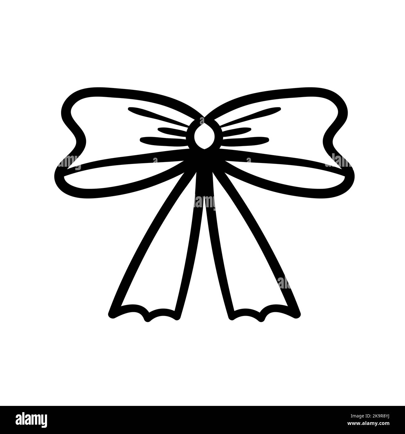 Ribbon bow illustration on white background. Coloring book, card, poster design element Stock
