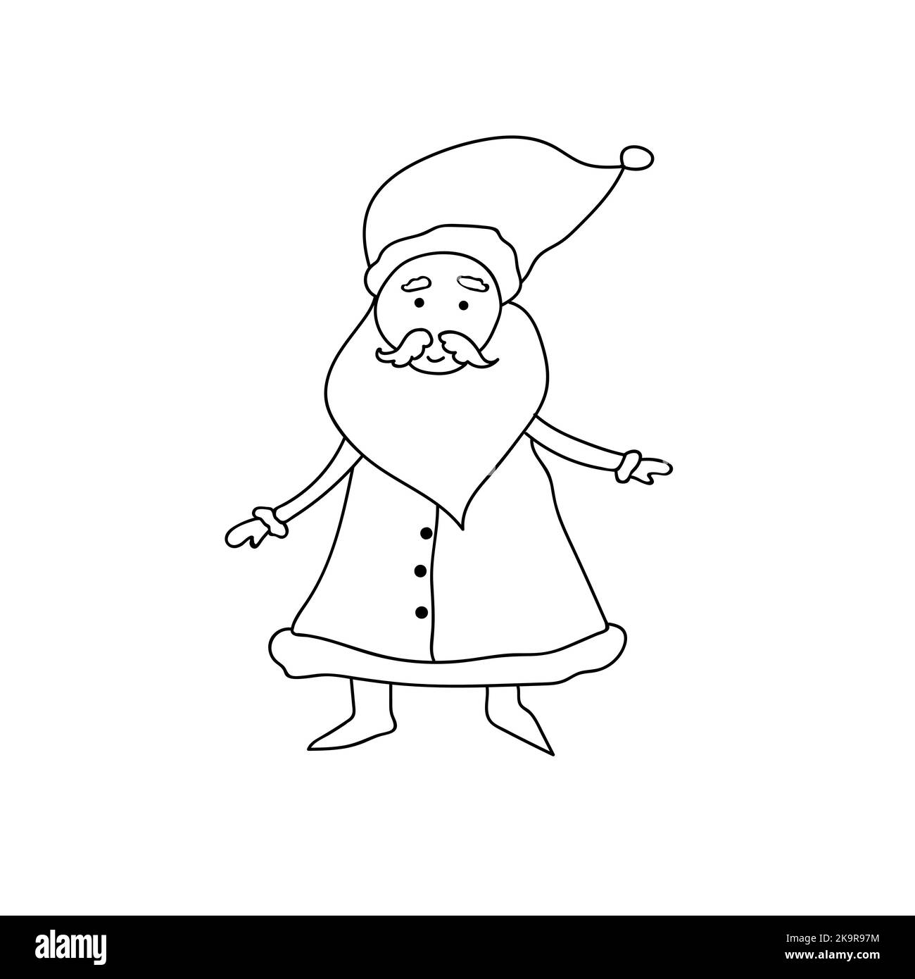 Christmas coloring book page. Funny hand drawn Santa illustration Stock Vector