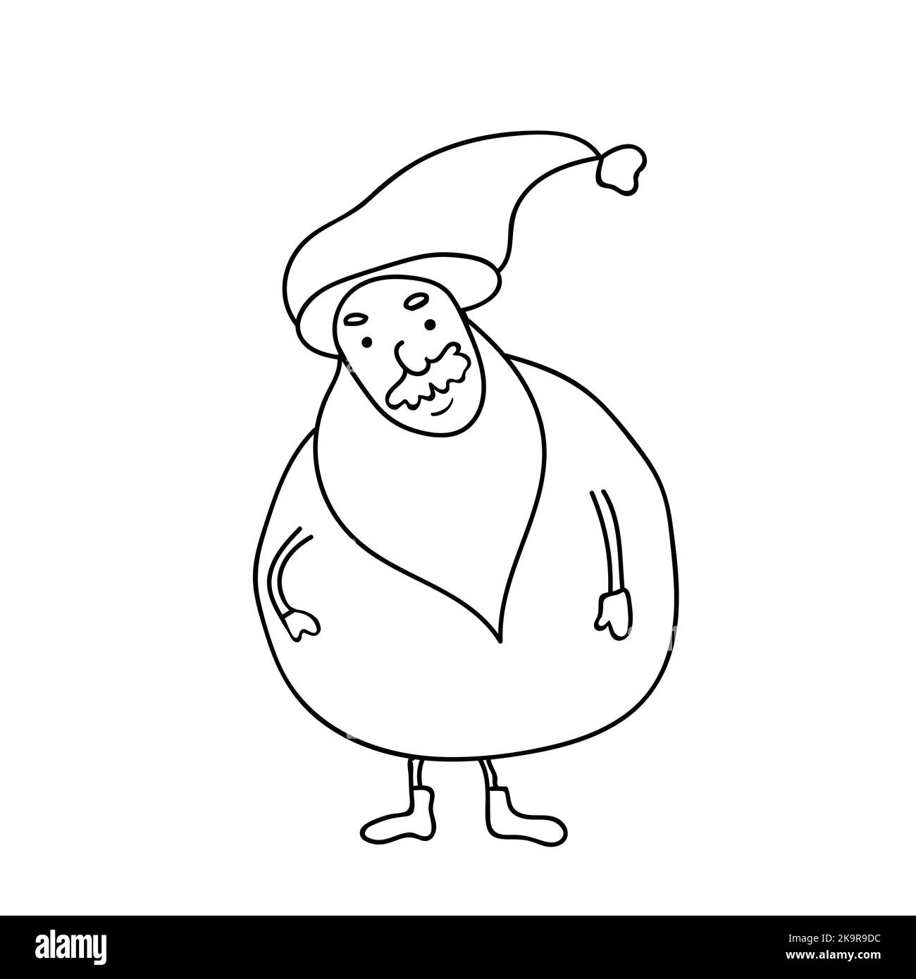 Christmas coloring book page. Funny hand drawn Santa illustration Stock Vector