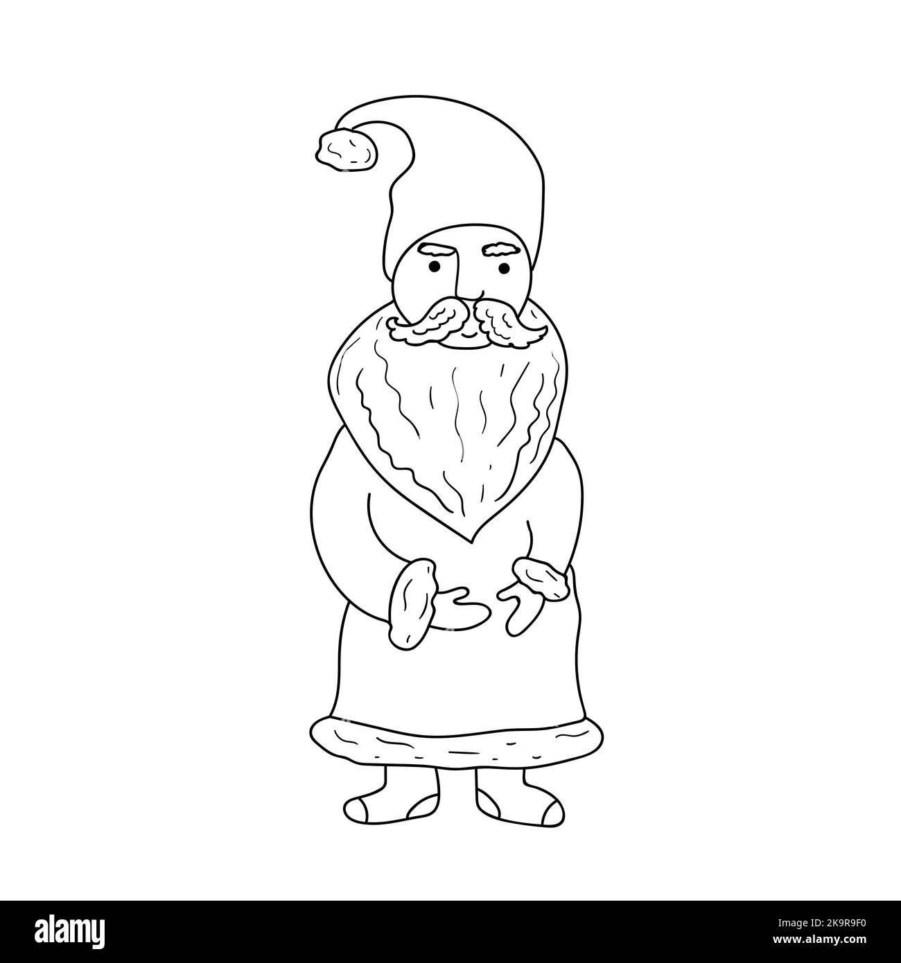 Christmas coloring book page. Funny hand drawn Santa illustration Stock Vector