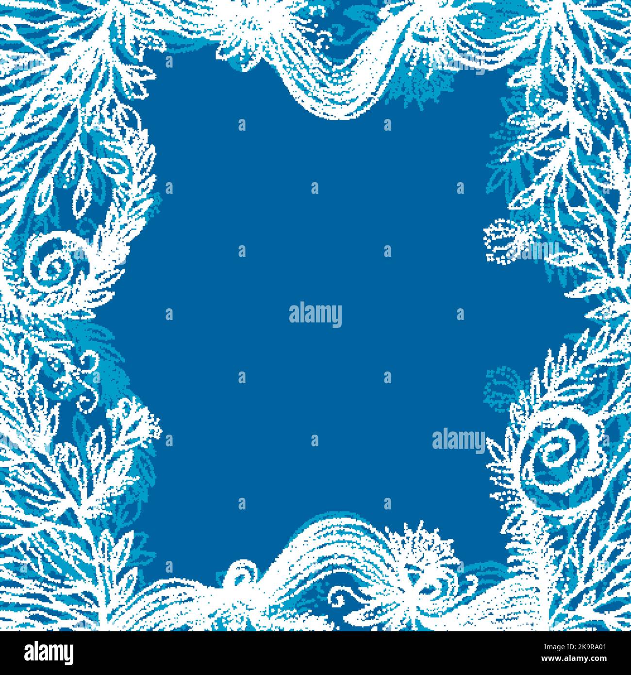 Dotted decorative floral frame,hand drawn template with empty space for text. Stock Vector