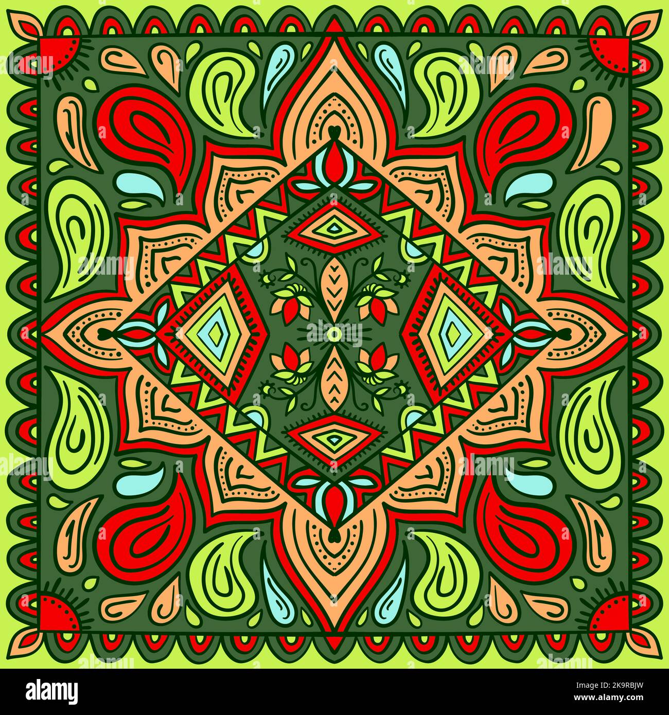 Bright colorful rug ornamental background with traditional pattern