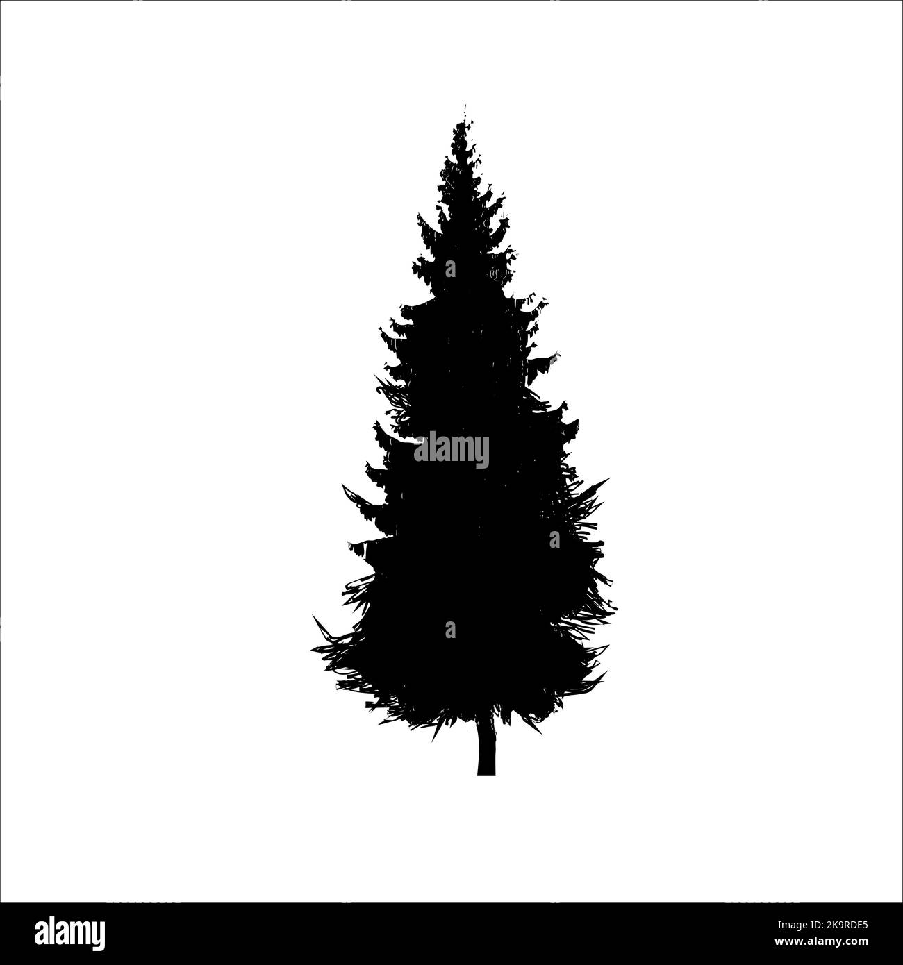 Firtree black silhouette. Black and white illustration for design