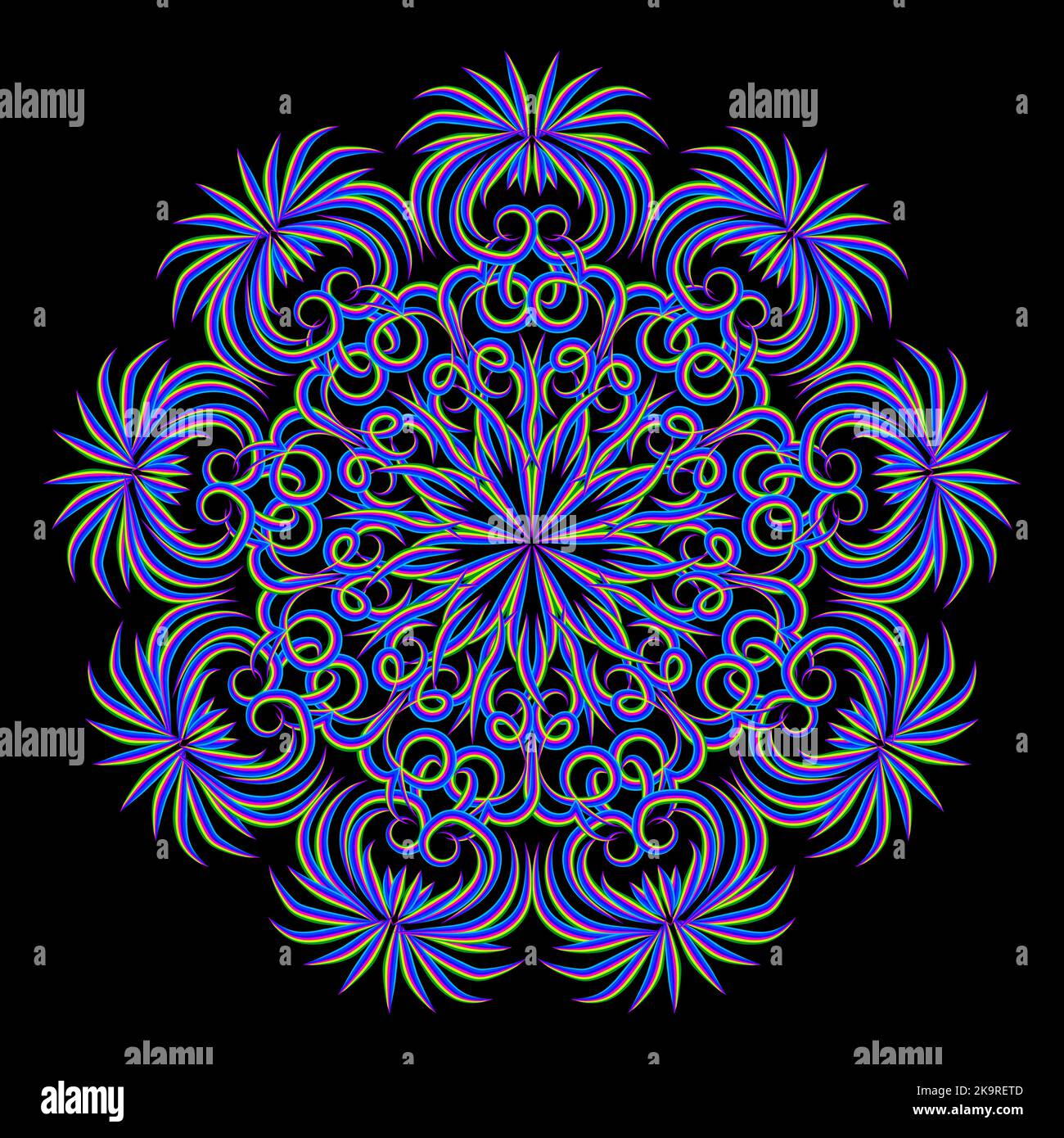 Abstract stylized multicolored line mandala pattern. Round decorative ornament design. Stock Vector
