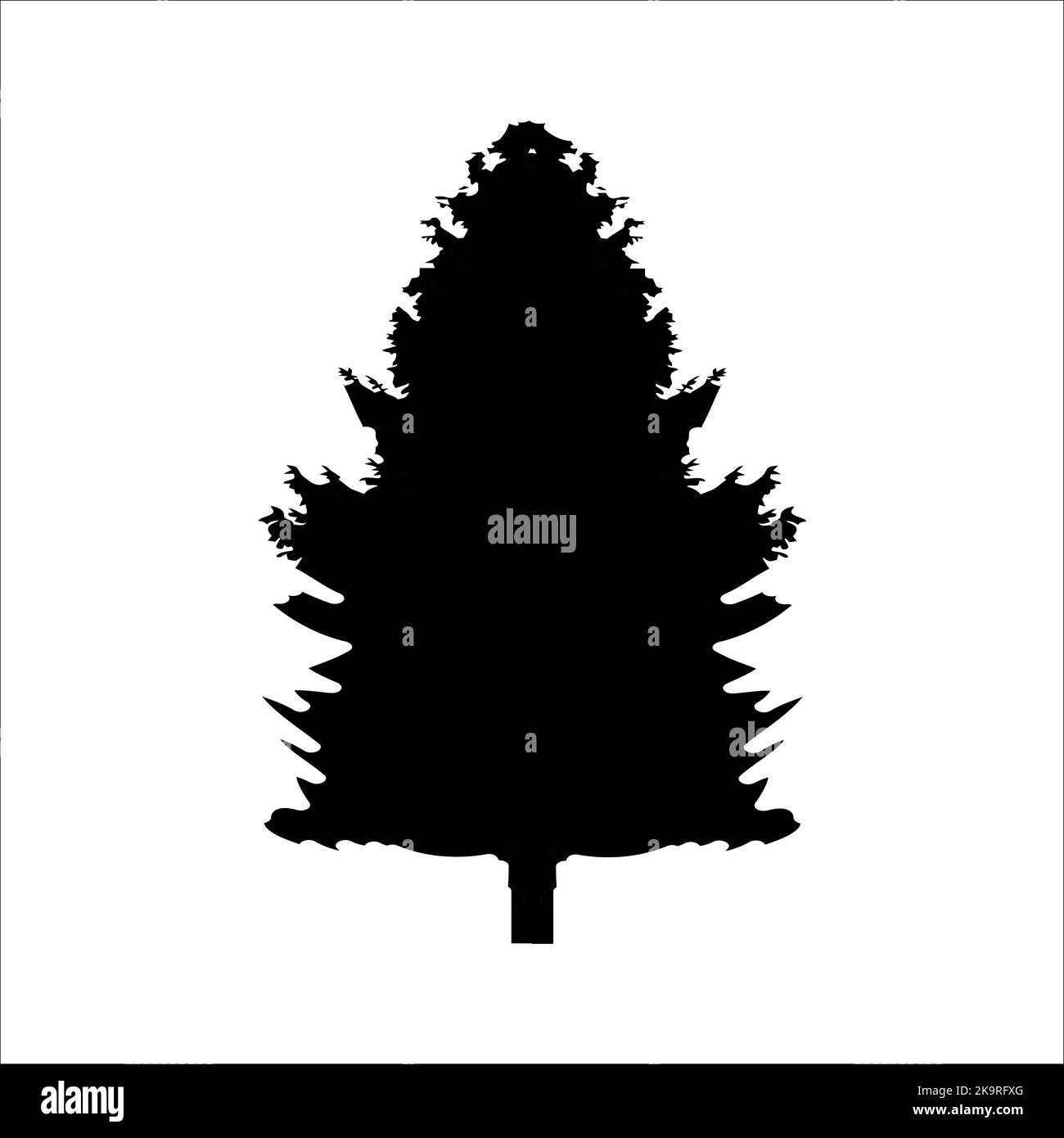 Firtree black silhouette. Black and white illustration for design