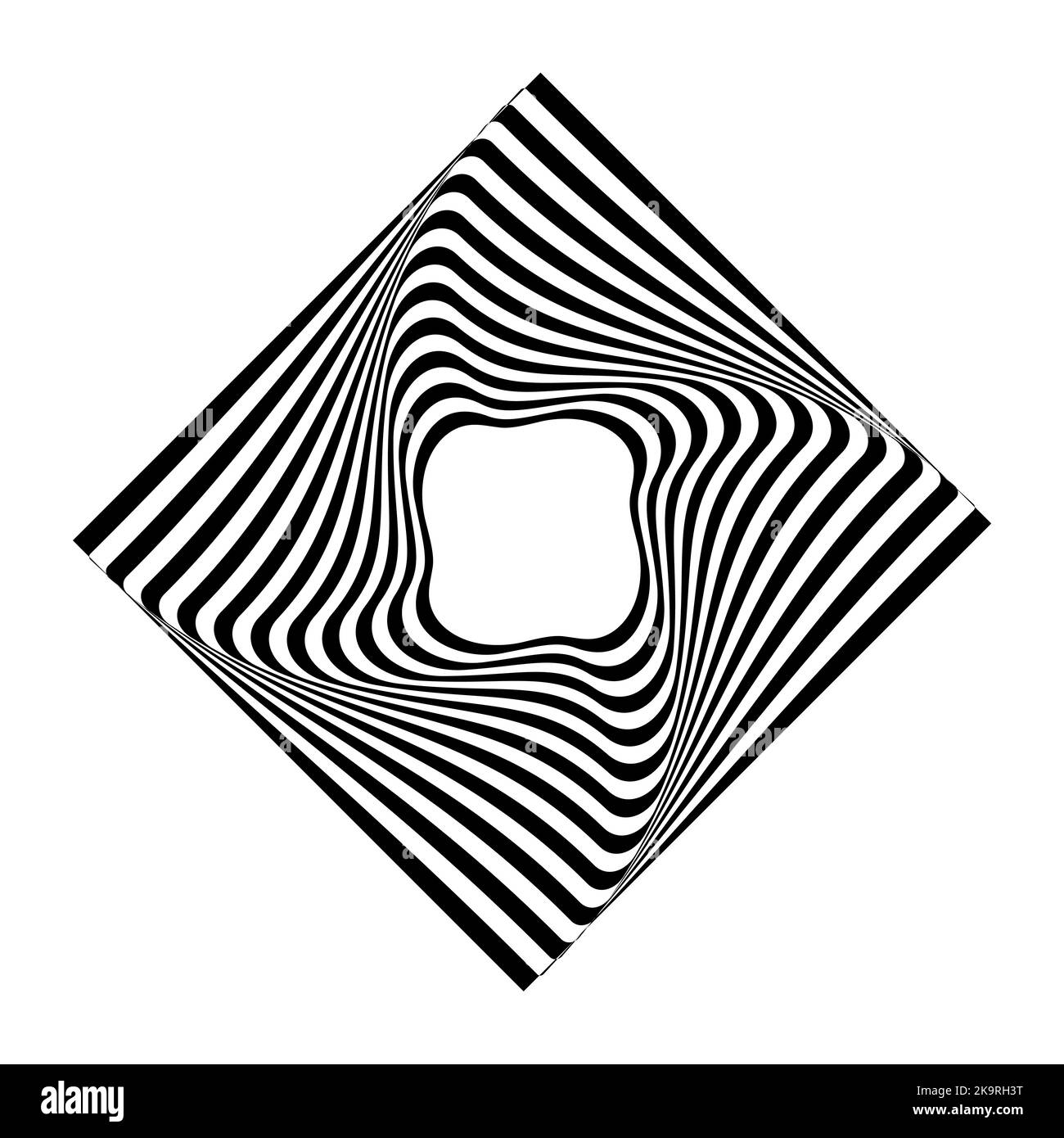 Abstract twisted black and white figure optical illusion of distorted