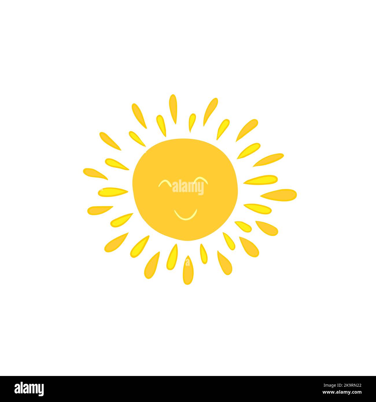 Funny sun illustration in cartoon style on white background. Vector