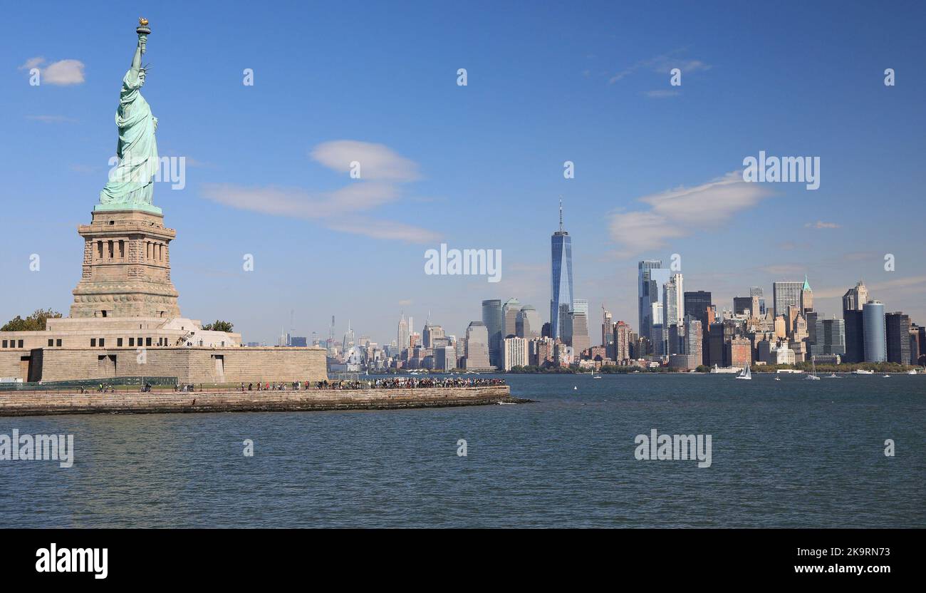 Statue of Liberty and New York City skyline, USA Stock Photo