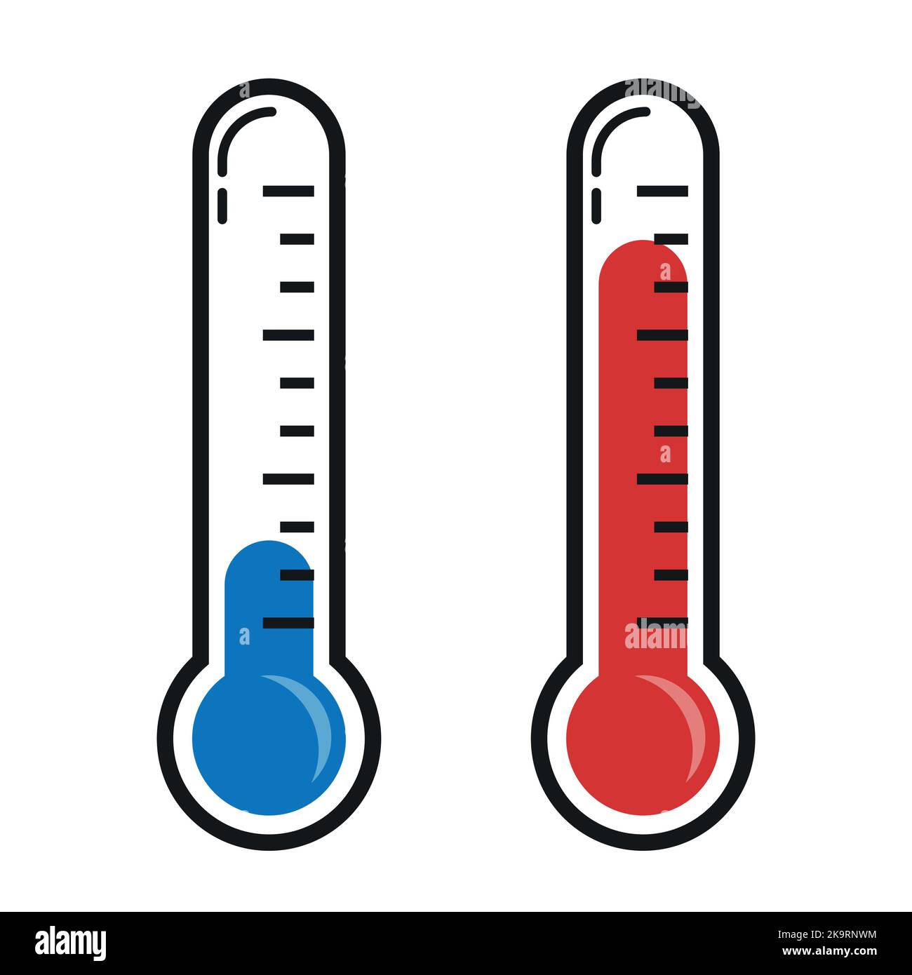 Thermometers Measuring Heat and Cold Temperature. Red and Blue