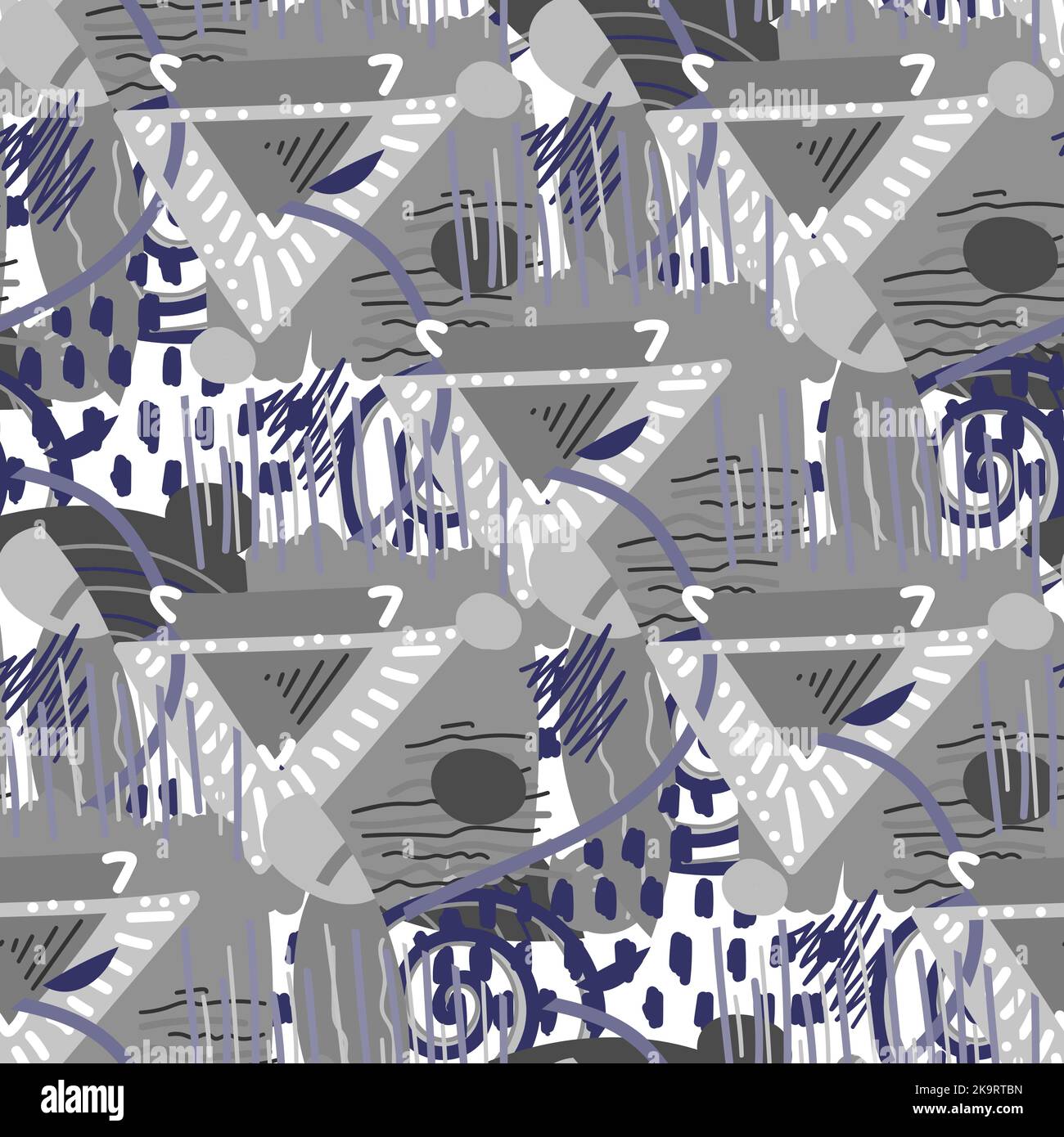 Abstract seamless pattern with triangles, lines, blots and other shapes Stock Vector