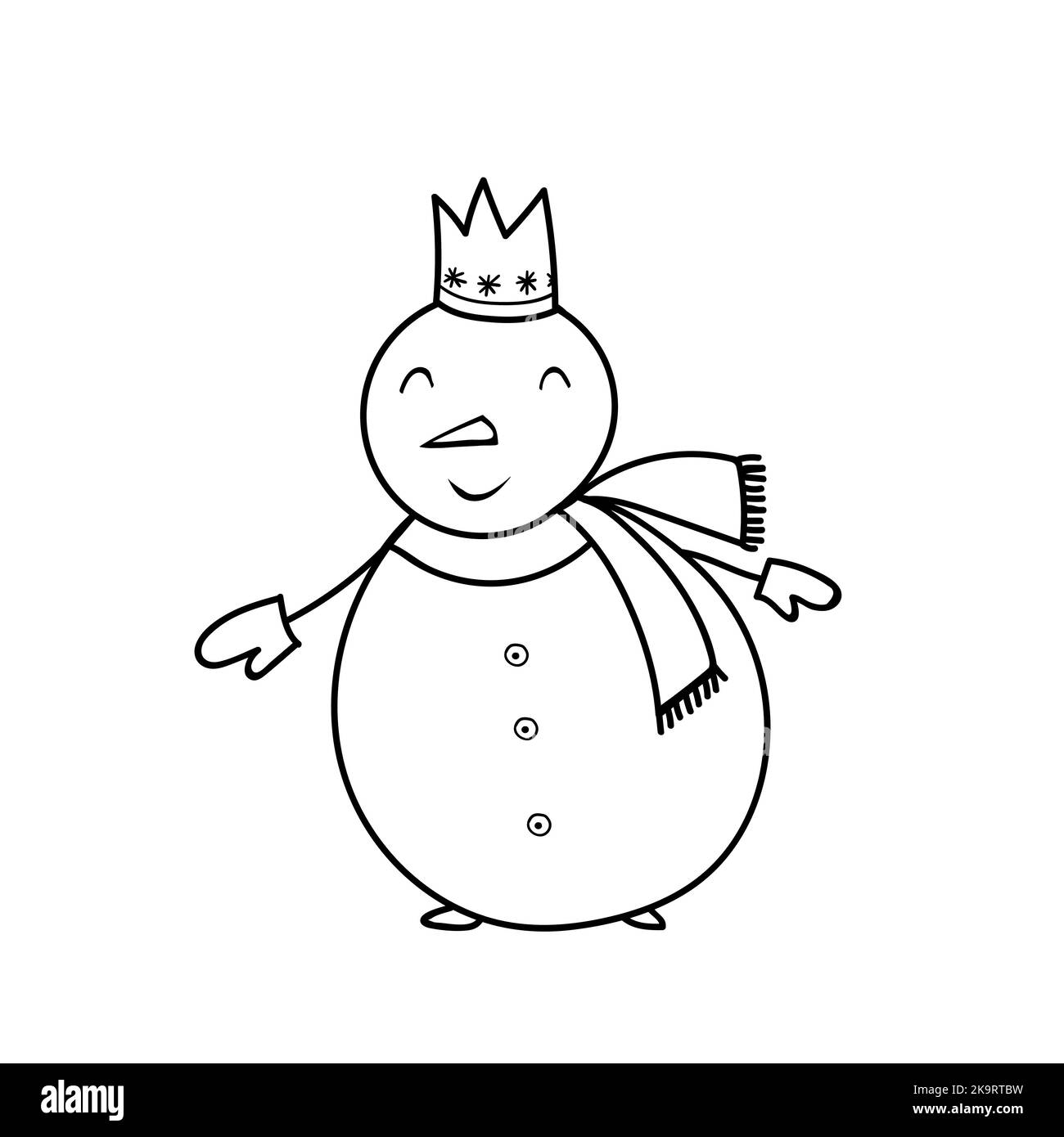 Funny snowman. Outline style illustration for coloring book, stickers, cards. Stock Vector