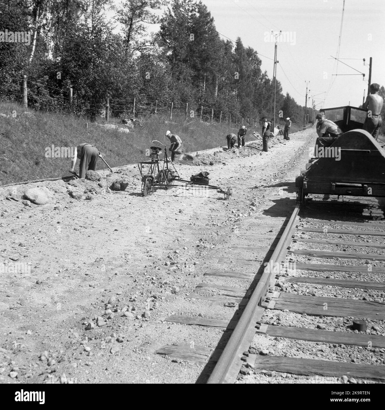 Track building. Double track building on the Boxholm summer route Stock