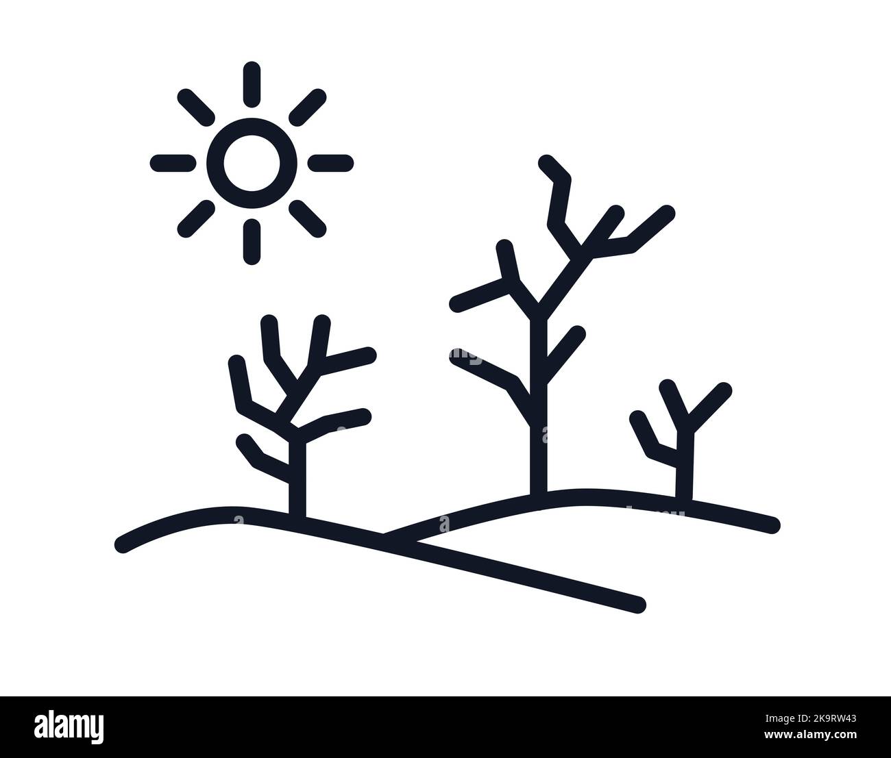 Drought surface and withered landscape dead trees icon hot weather disaster Stock Vector