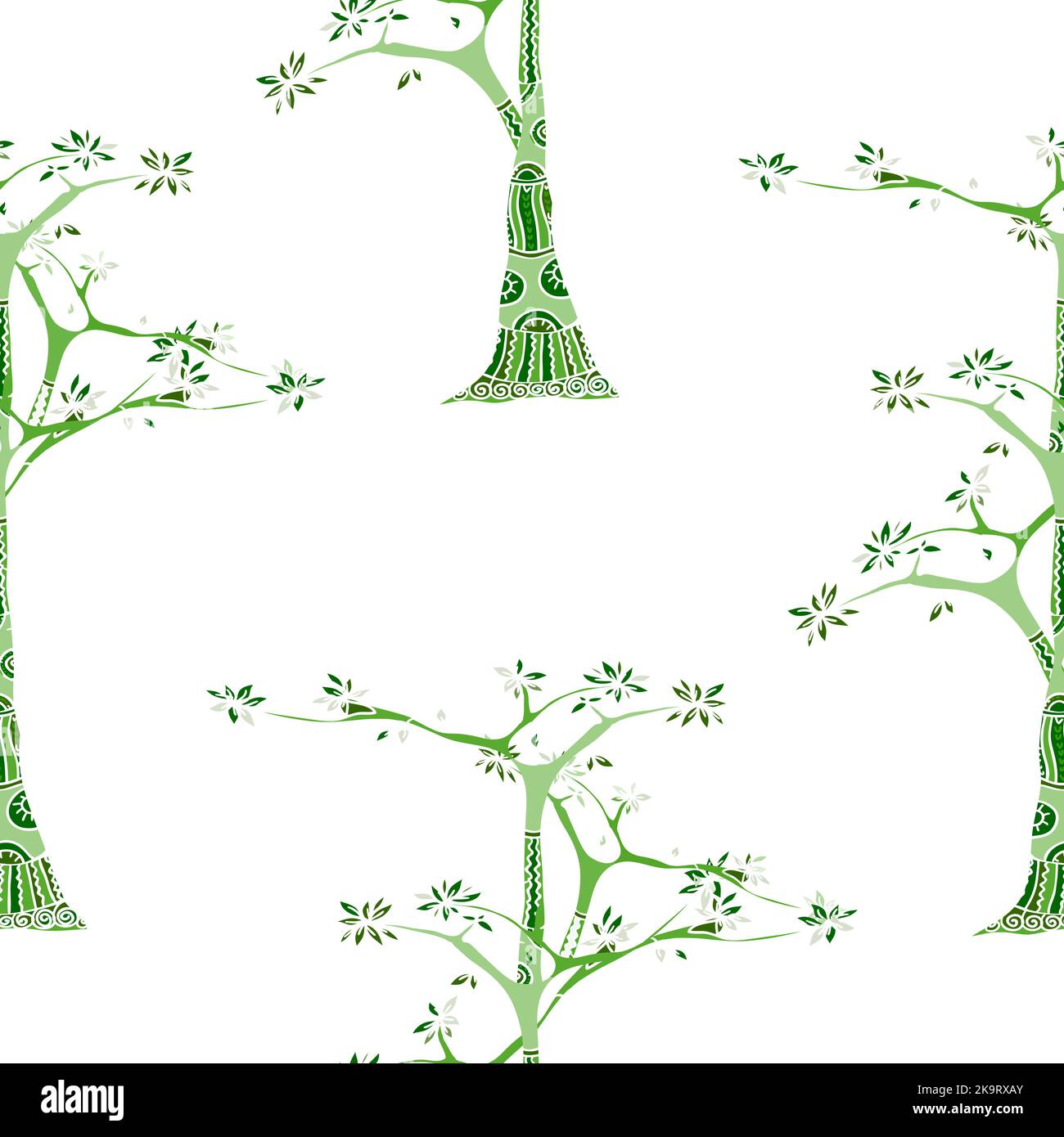 Seamless pattern with doodle trees in ethnic style. Decorative background. Stock Vector