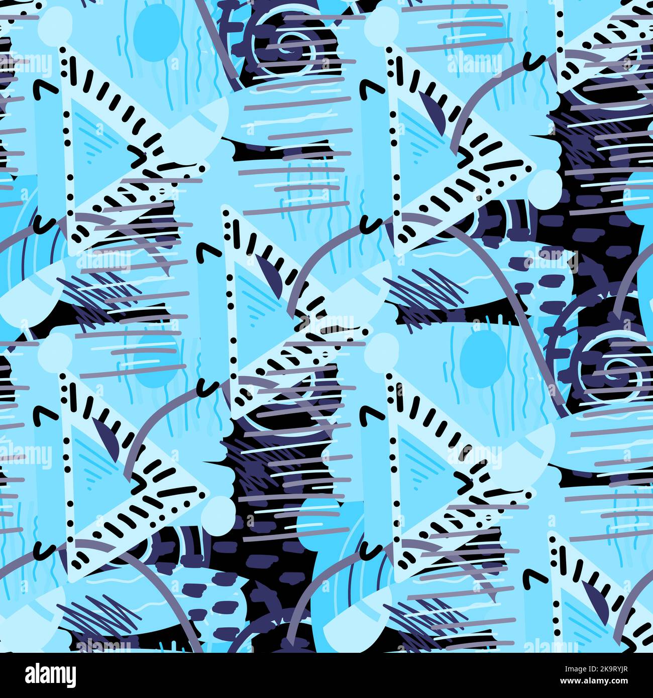 Abstract seamless pattern with triangles, lines, blots and other shapes Stock Vector