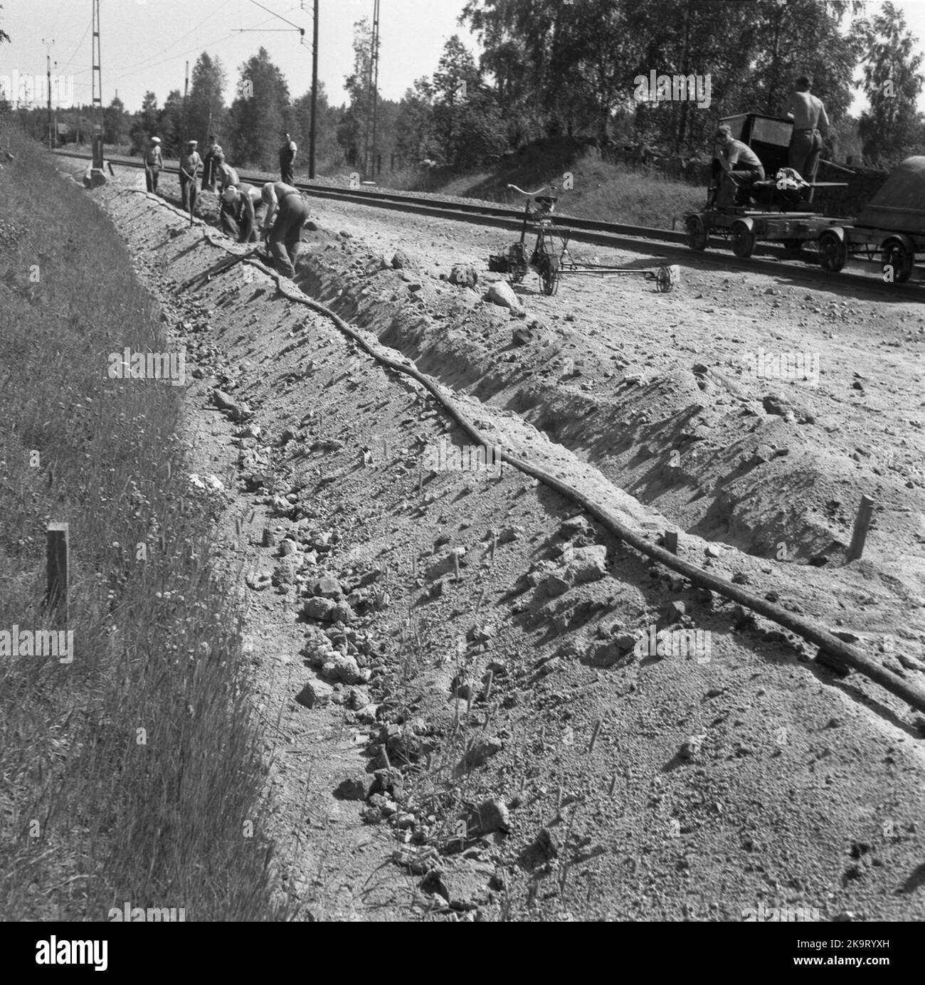 Track building. Double track building on the Boxholm summer route Stock