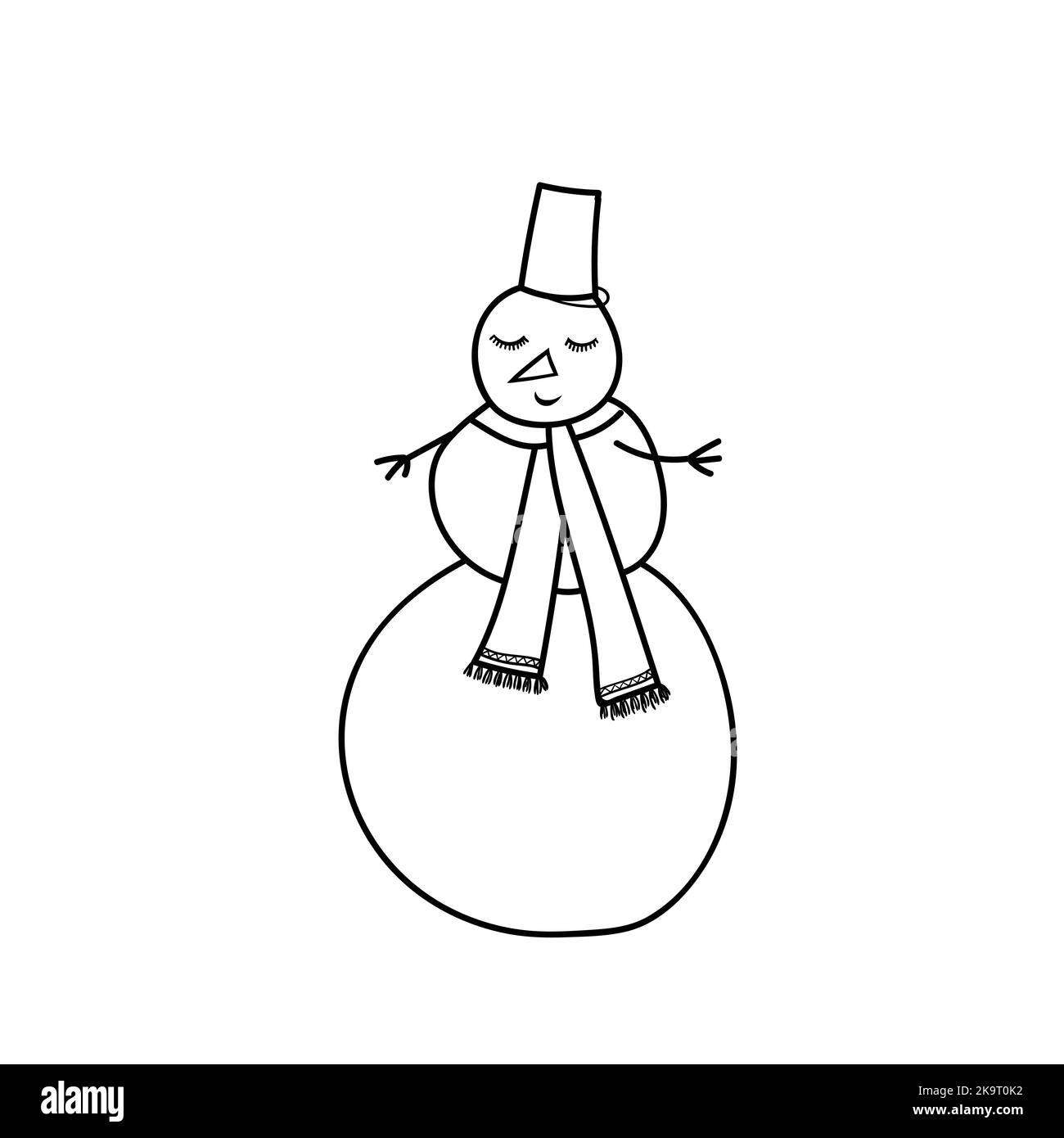 Funny snowman. Outline style illustration for coloring book, stickers, cards. Stock Vector