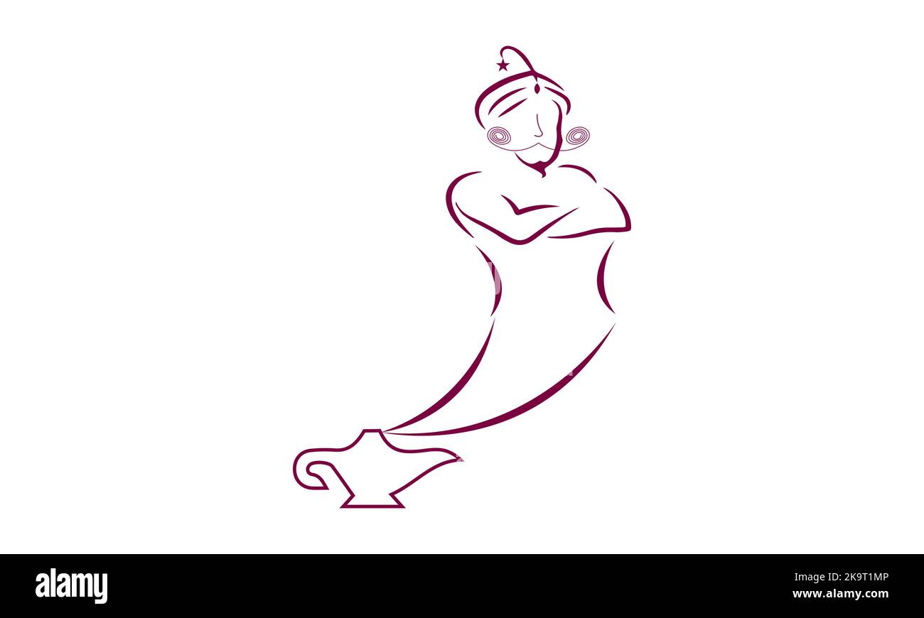 Genie Magical character cartoon. Traditional Persian tale powerful magical vector creature Stock Vector