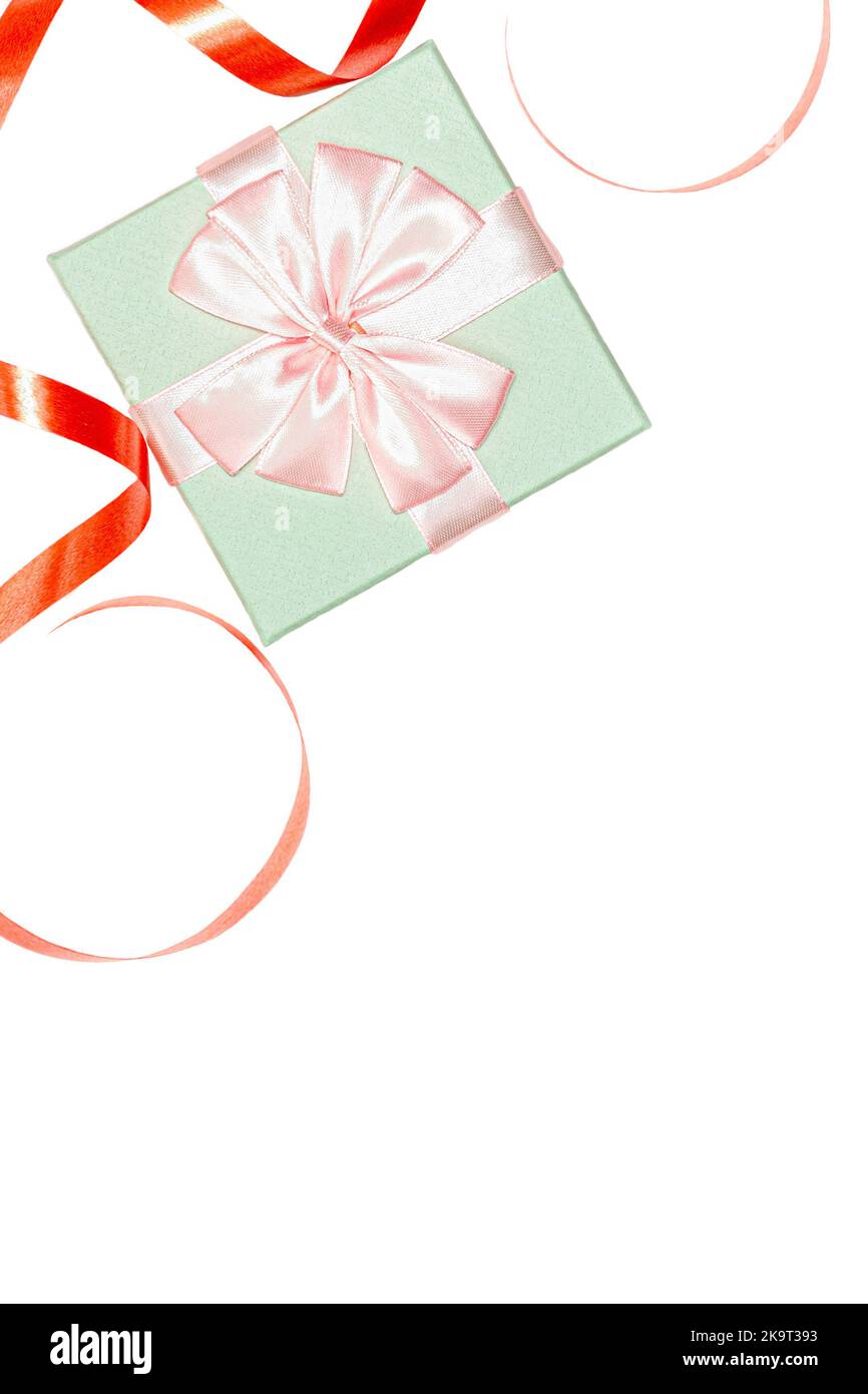 Pastel Ribbon Box Decoration christmas concept, Green pastel gift box wrapping pink satin ...