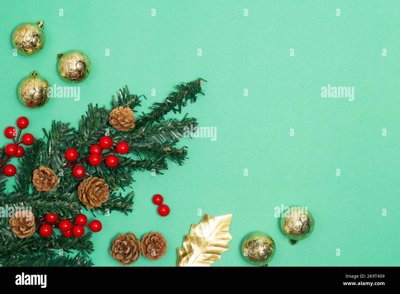 Decoration christmas concept, Fir tree branches decorating with red ...