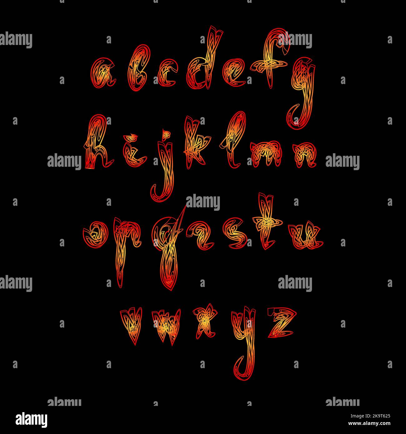 Halloween alphabet. Colorful letters on black background. Stock Vector