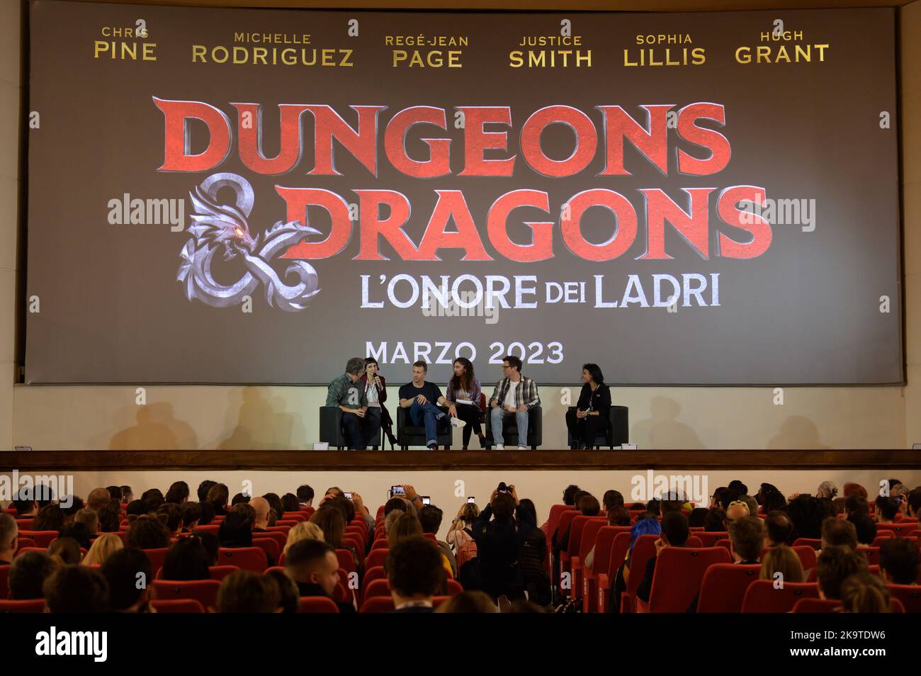 Lucca, Italy. 29th Oct, 2022. Lucca, Italy - October 29, 2022: Preview of the film Dungeons and dragons the honor of thieves at Lucca Comics and Games 2022, in the photo directors Jonathan Goldstein, John Francis Daley, and producer Jeremy Latcham. Credit: Stefano Dalle Luche/Alamy Live News Stock Photo