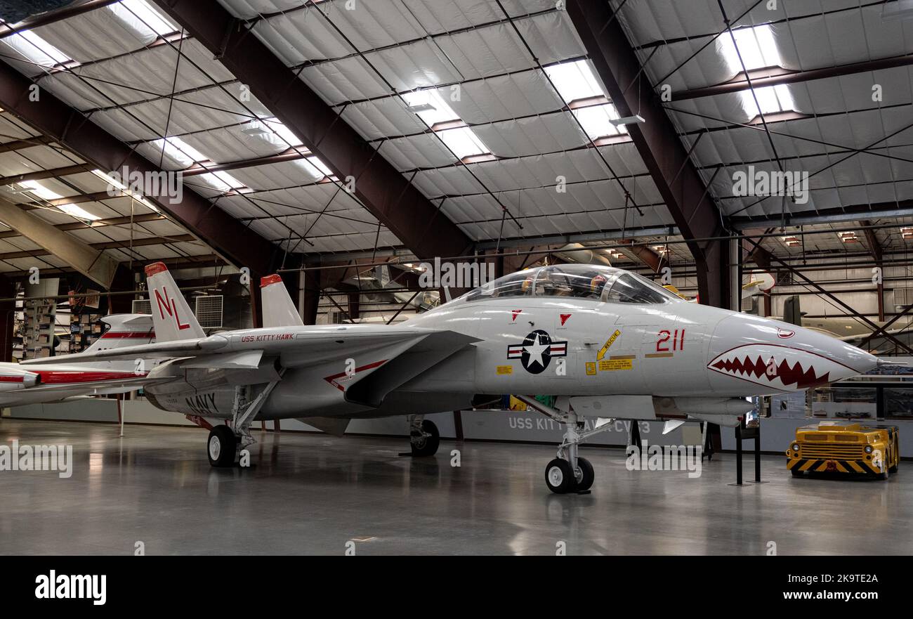 A F-14 Tomcat with shark teeth painted on the nose at the Pima Air and Space Museum Stock Photo