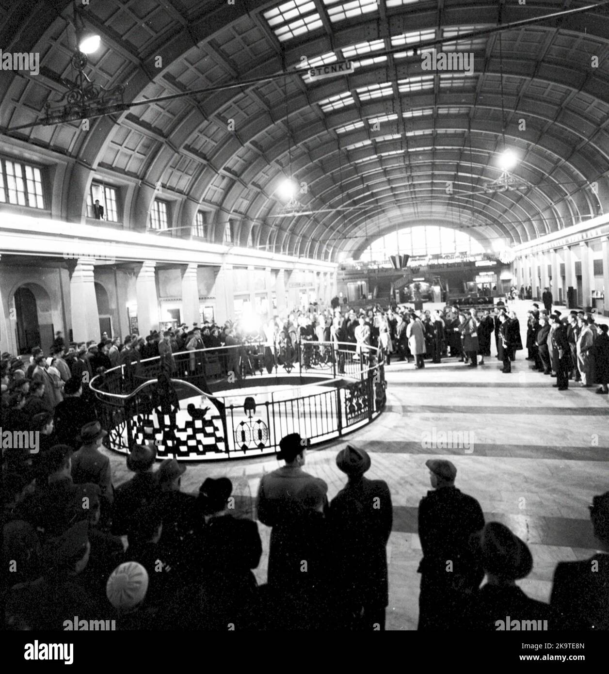 Inauguration of works of art in the Central Station. The railing at the opening to the connection to the metro central. Stock Photo