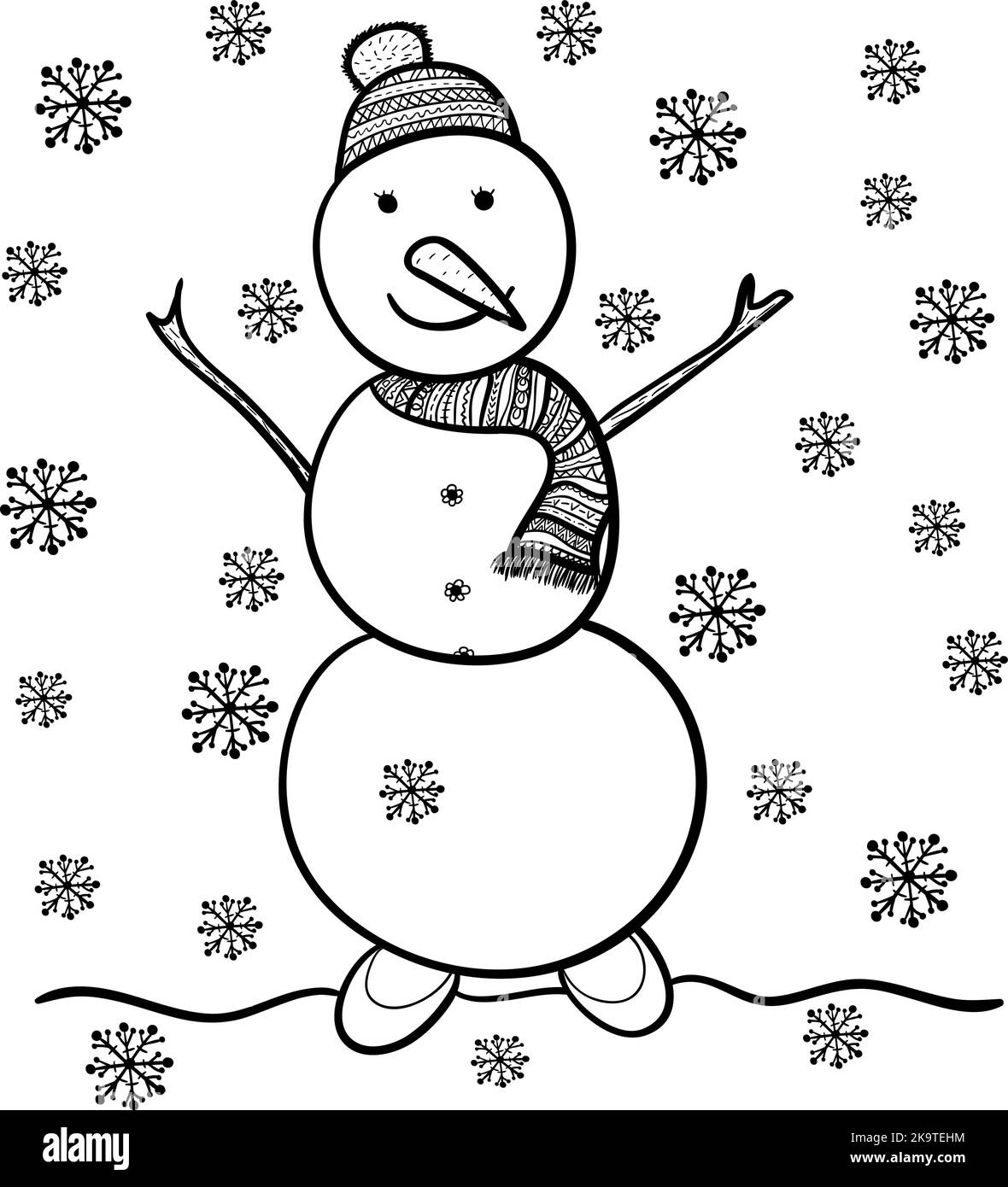 Snowman and lacy snowflakes. Abstract vector illustration Stock Vector ...