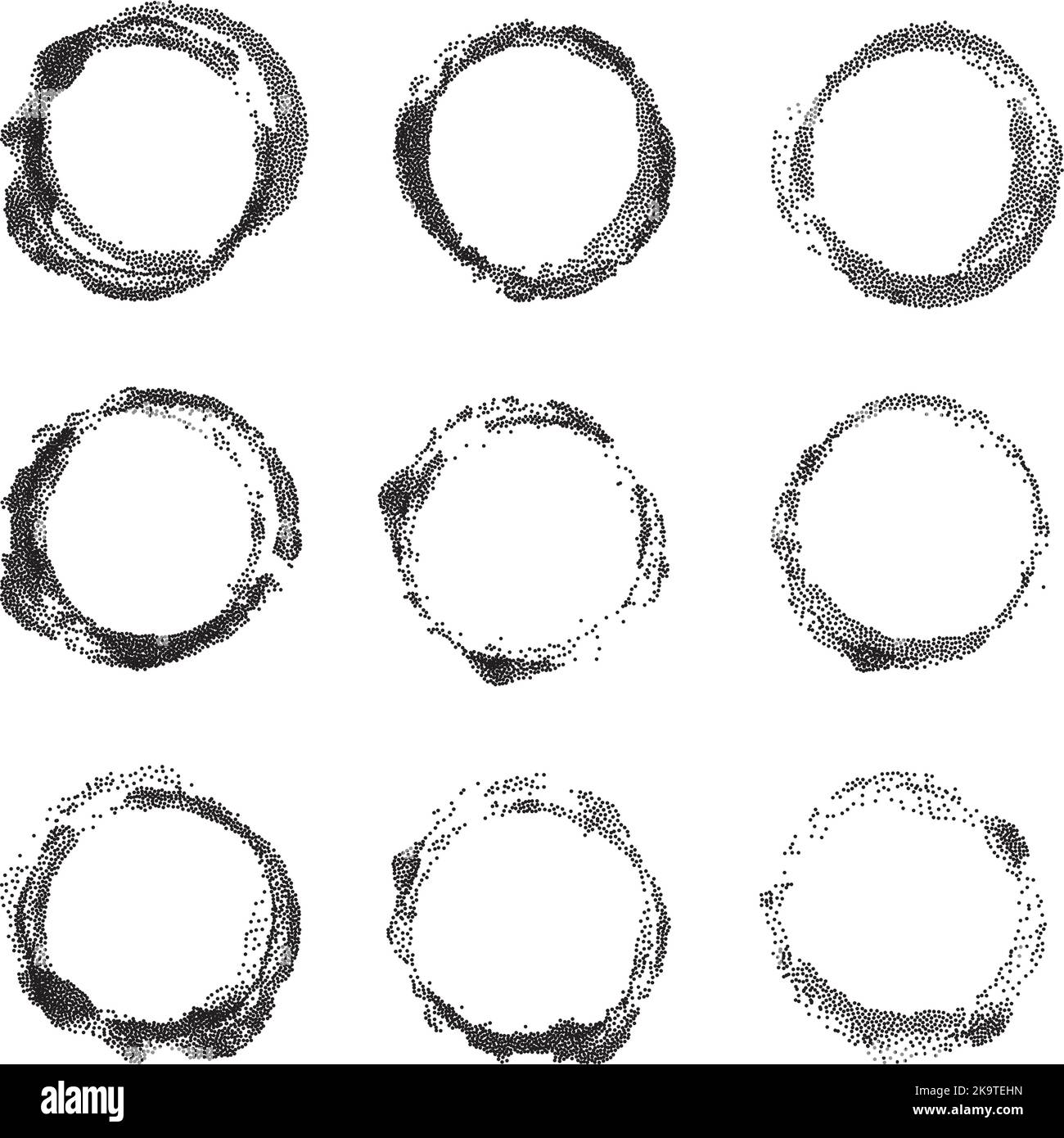 Abstract dotted design elements. Grunge frames. Imprints set Stock Vector