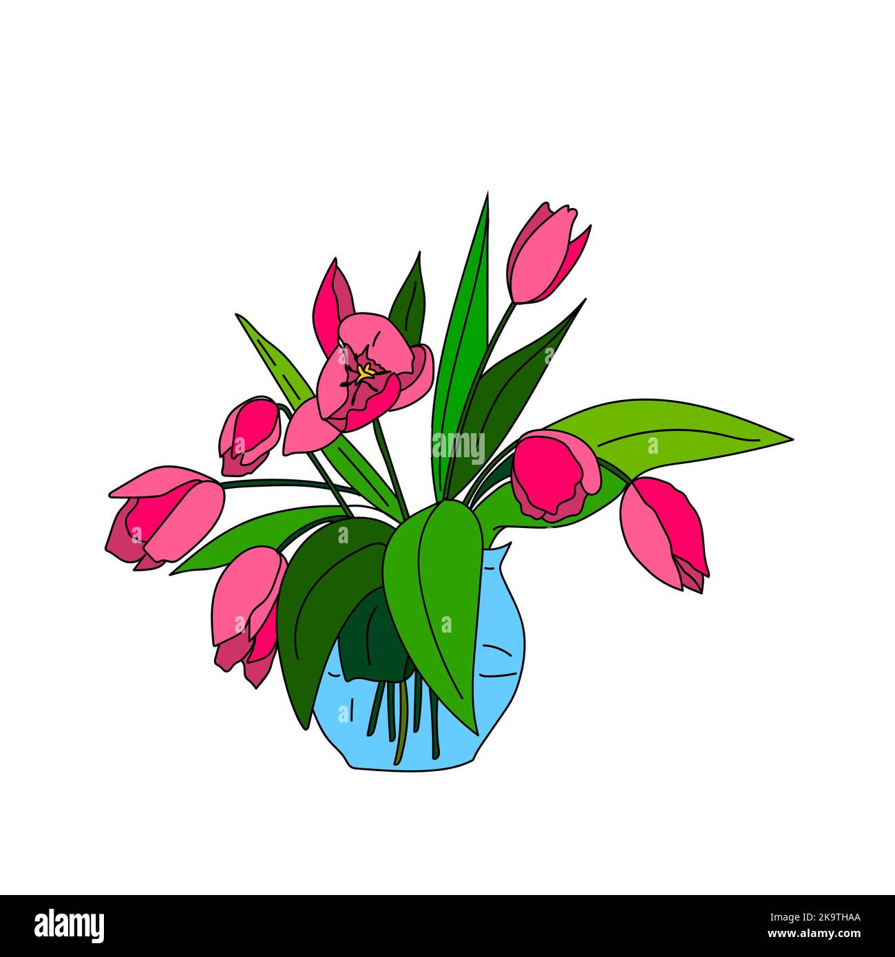 Bouquet of spring tulip flowers in vase. Vector illustration. Design ...