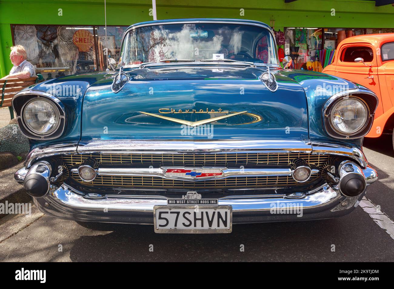 The front of a 1957 Chevrolet Belair, photographed at a classic car show Stock Photo