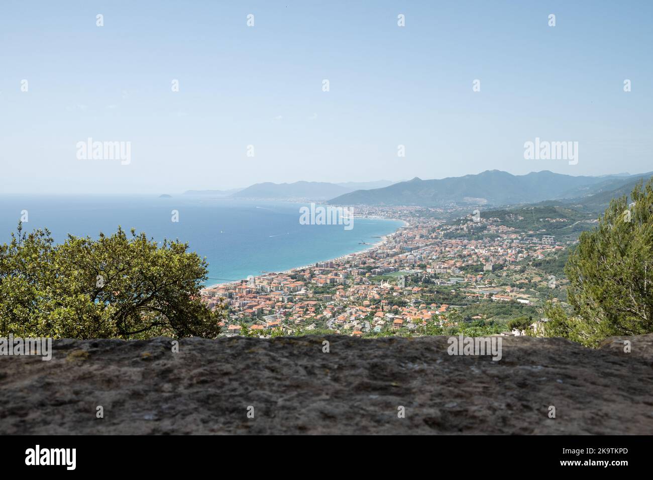 View of the Ligurian Ponente coast from the small village of Verezzi. Stock Photo